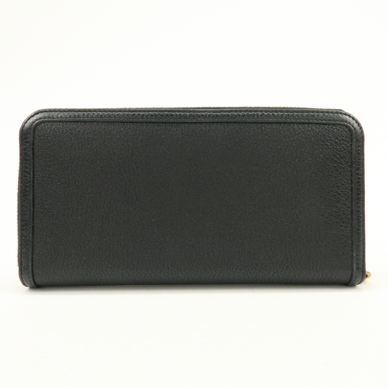 PRADA Ribbon Logo Leather Round Zippy Long Wallet Black