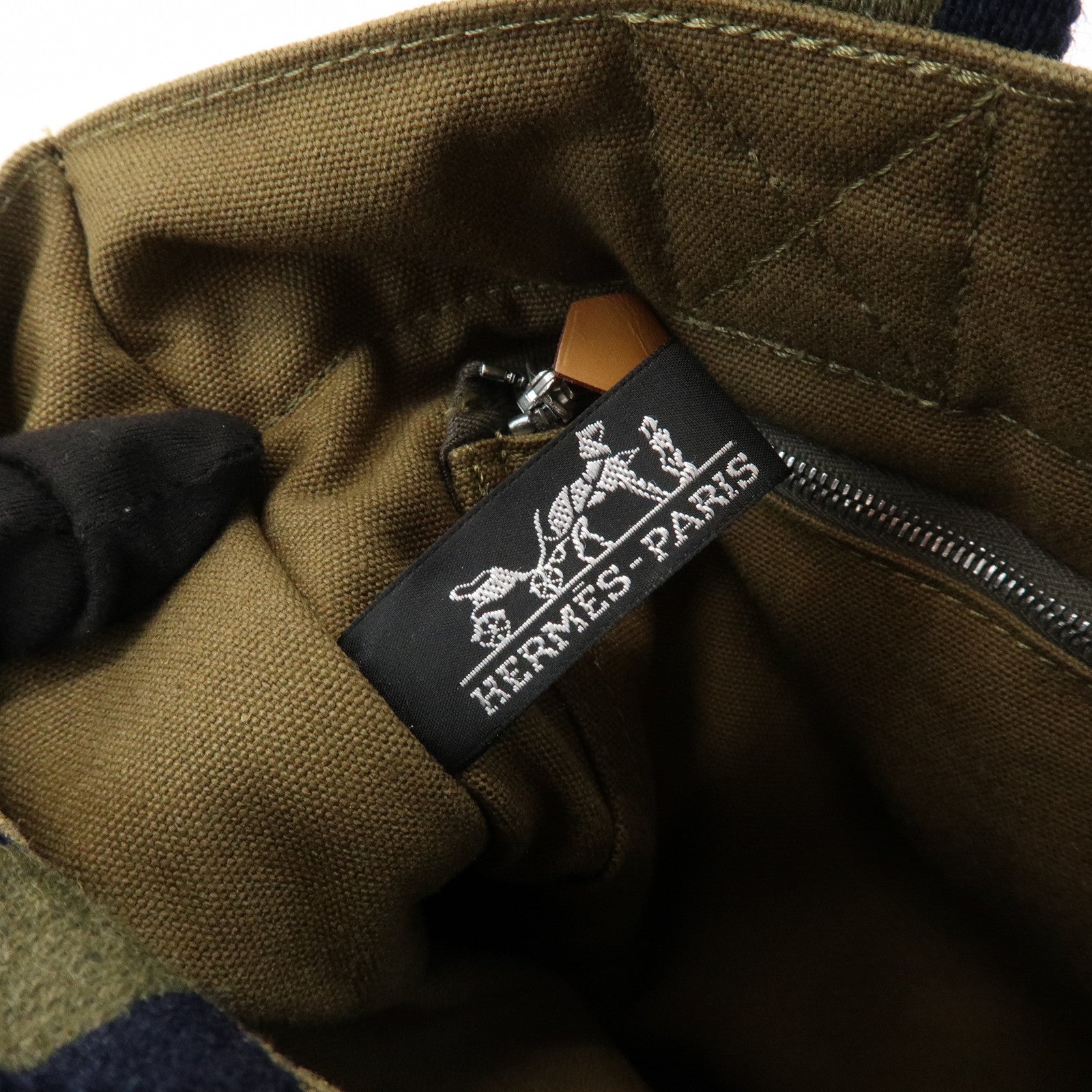 HERMES Canvas Fourre tout PM Hand Bag Tote Bag Khaki