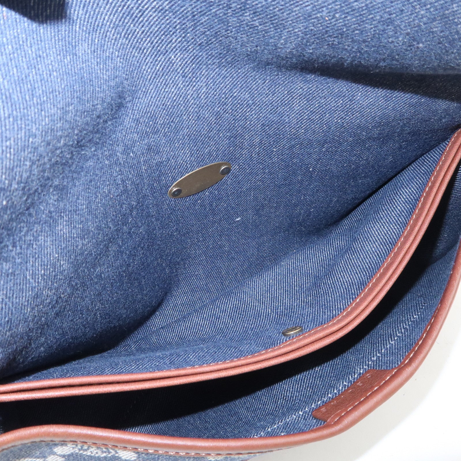 CELINE Macadam Canvas Leather Shoulder Bag Hand Bag Navy Brown