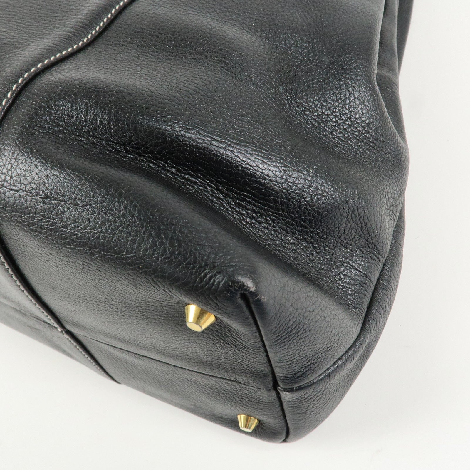 Christian Dior Leather CD Logo Drawstring Shoulder Bag Black Used