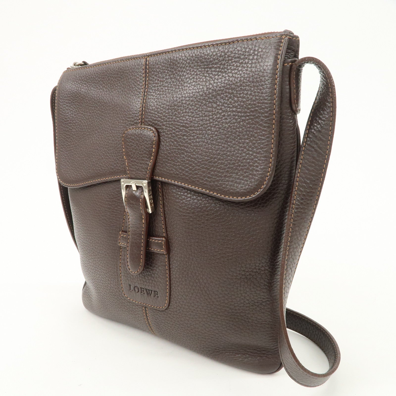 LOEWE Senda Logo Leather Shoulder Bag Crossbody Bag Brown