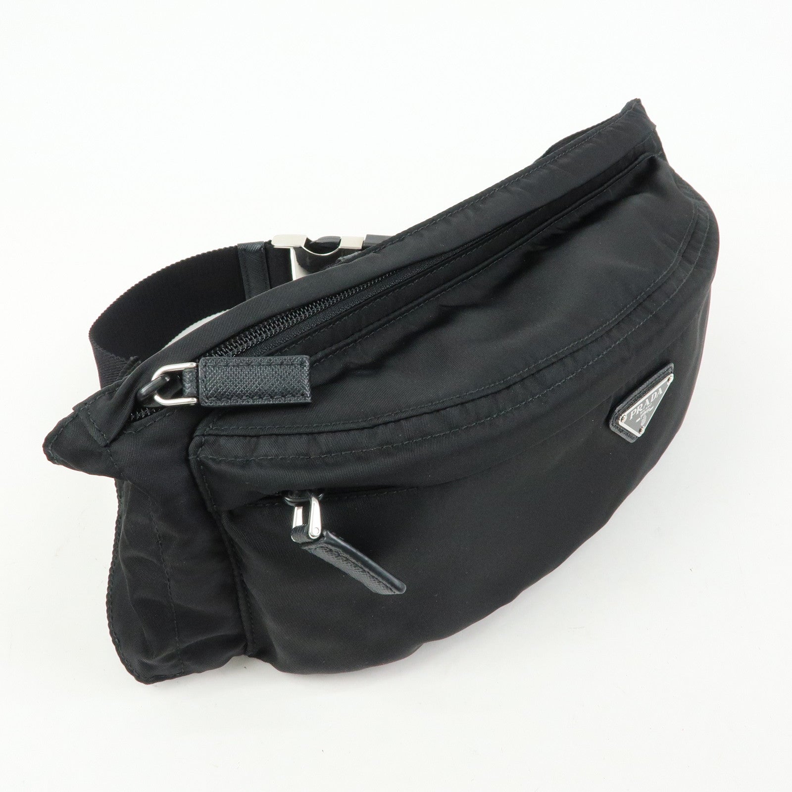 PRADA Triangle Logo Nylon Saffino Leather Waist Bag Body Bag 2VL132
