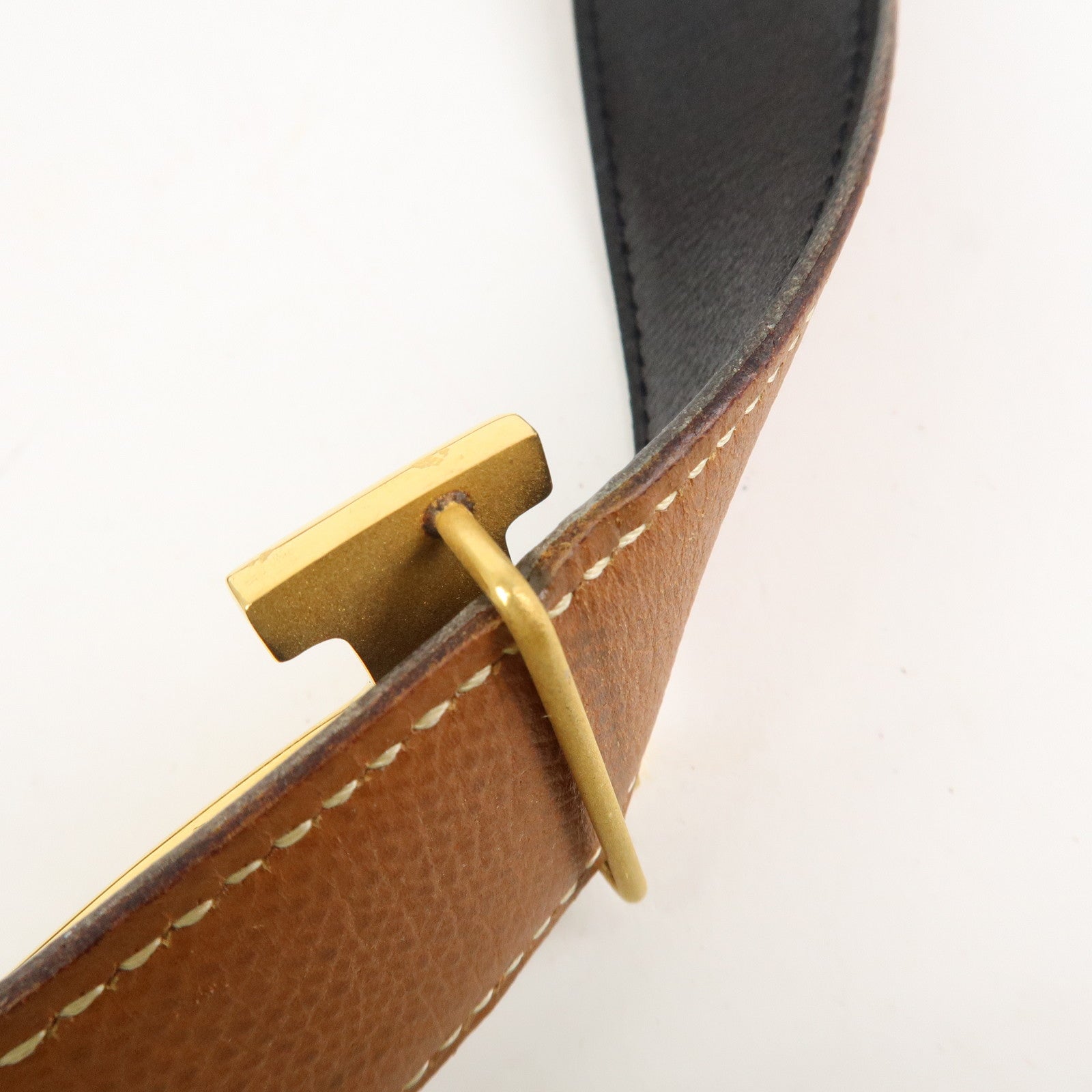 HERMES H Buckle Reversible Box Calf Constance Belt X Stamped Black Used