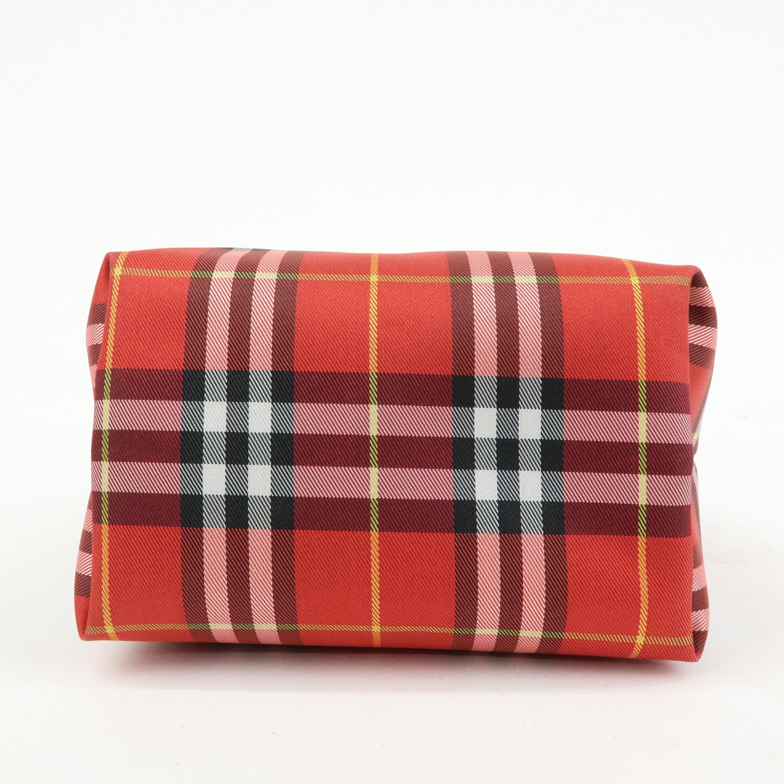 BURBERRY Canvas Plaid Leather Mini Hand Bag Red