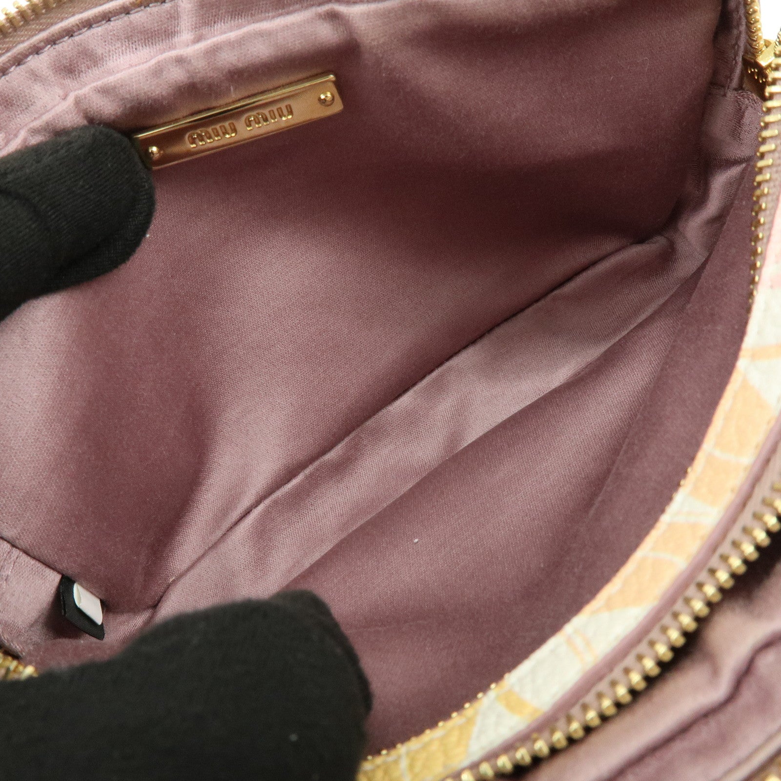 MIU MIU Cat Madras Leather Shoulder Bag Pink Orange White 5NF011