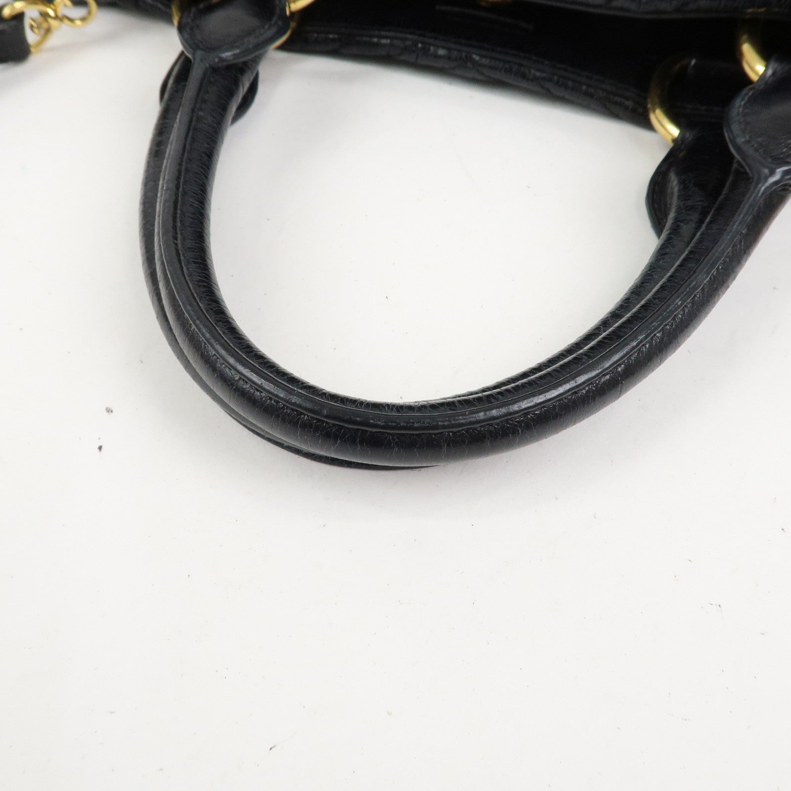 MIU MIU Leather 2Way Shoulder Bag Hand Bag Tote Bag Black
