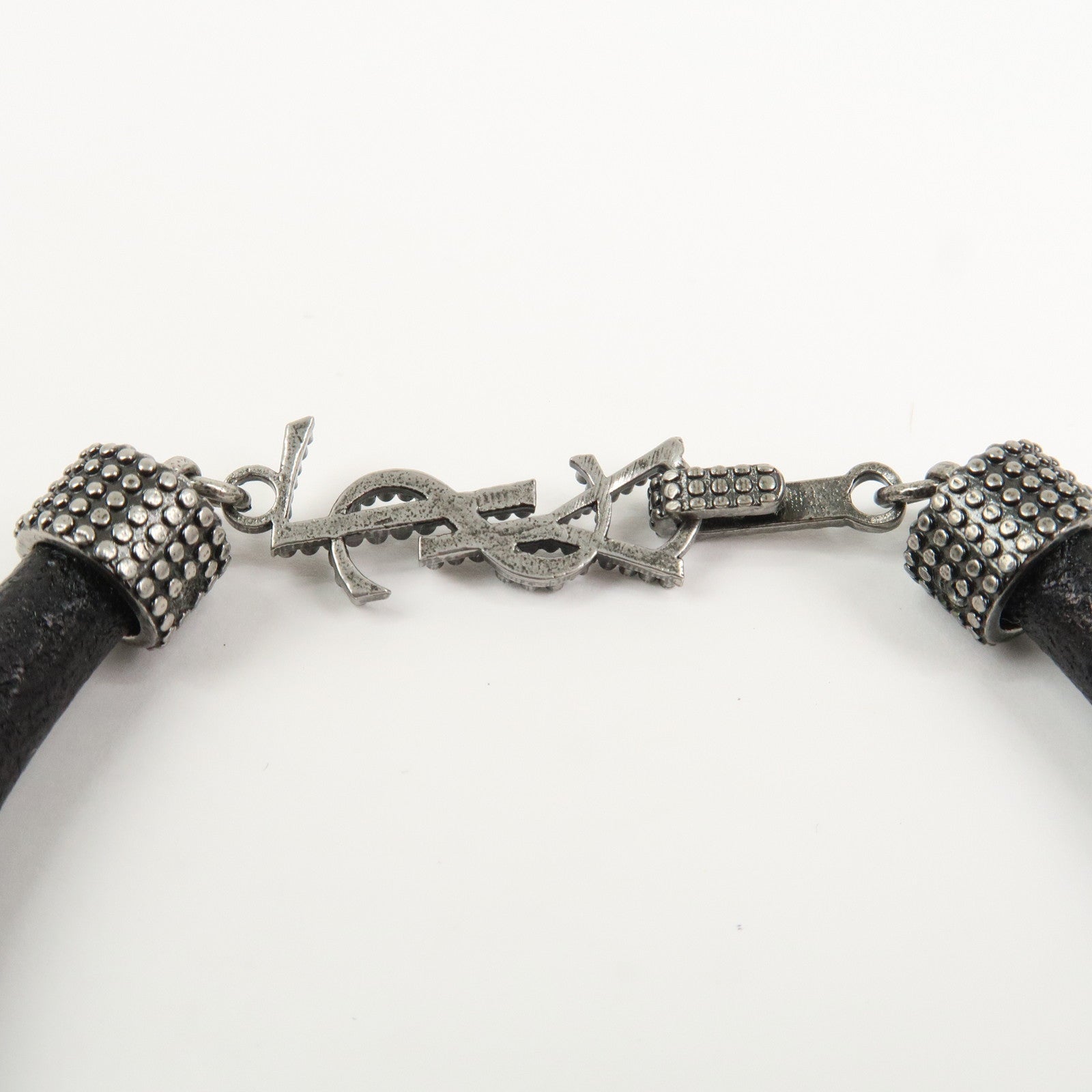 SAINT LAURENT Cassandre Logo Leather Metal Bracelet Black