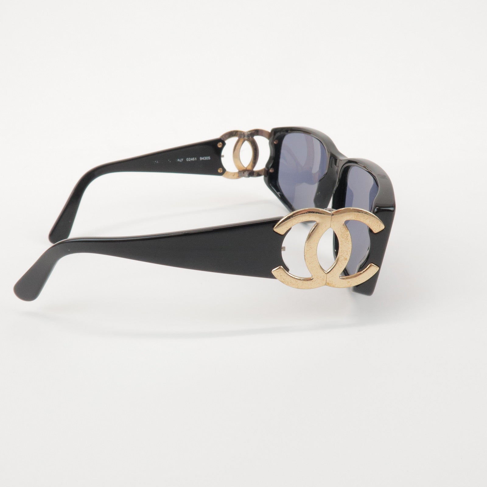 CHANEL COCO Mark Plastic Sunglasses Black Gold 02461 94305