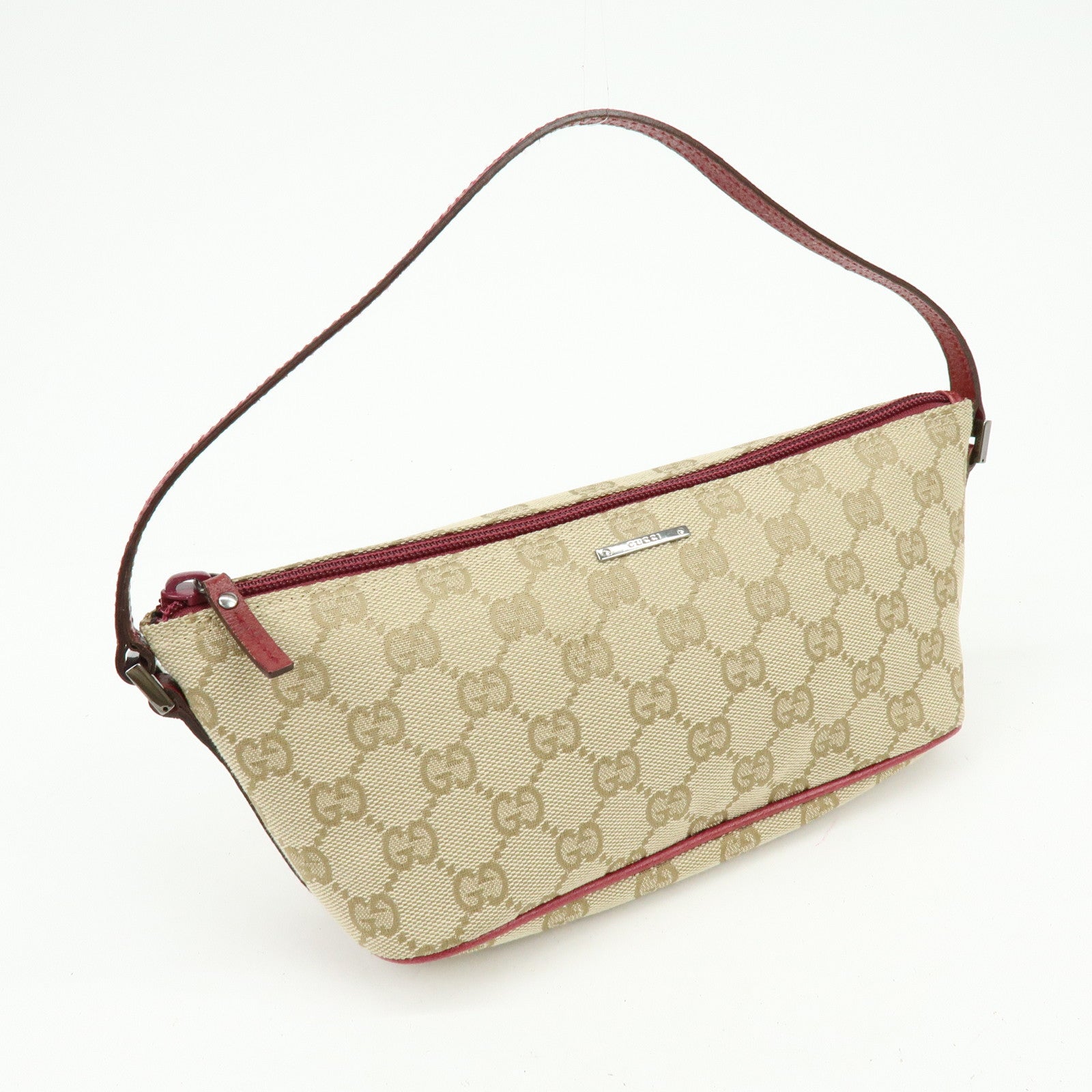GUCCI Boat Bag GG Canvas Leather Hand Bag Beige Pink 07198