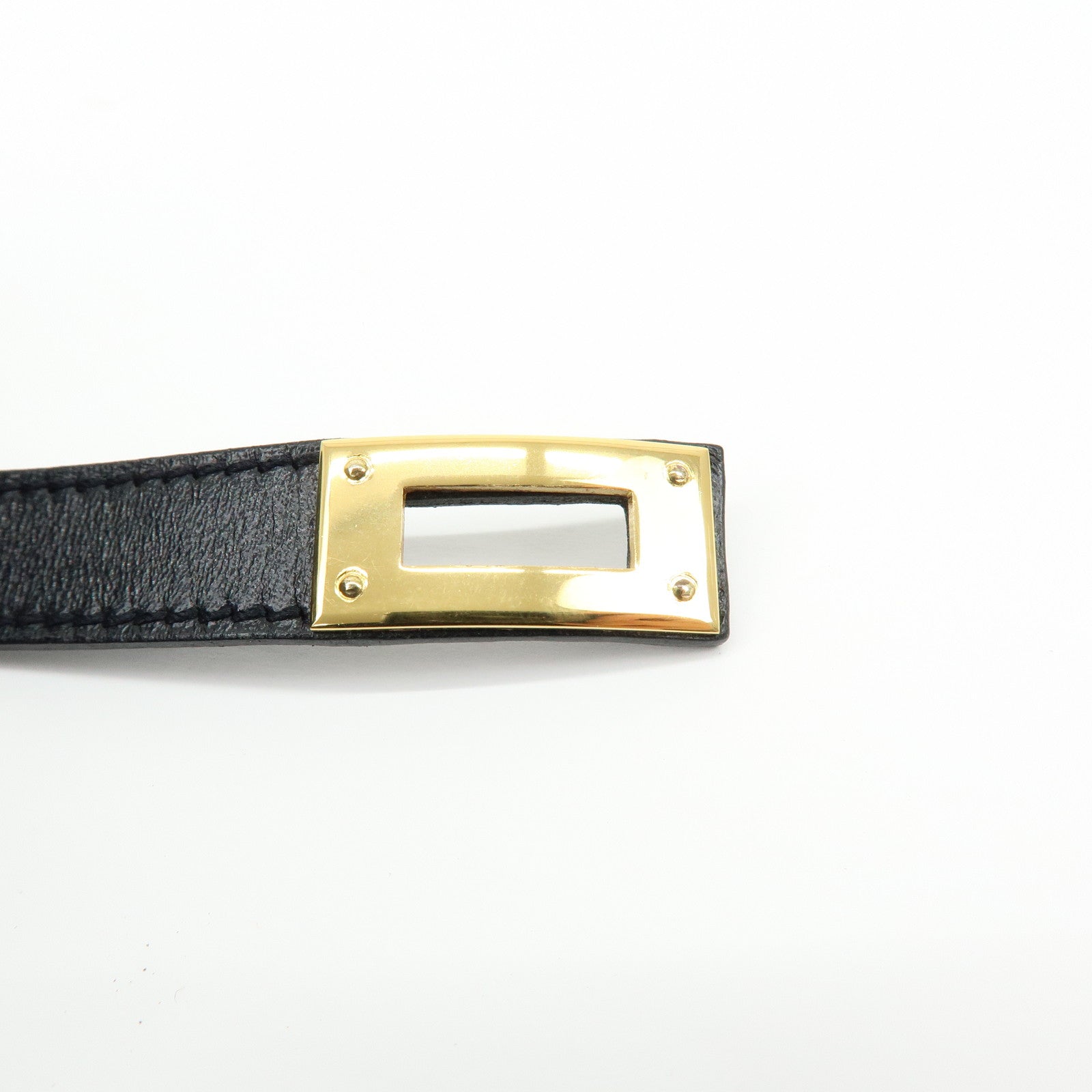 HERMES Kelly Double Tour Leather □F Stamped Bracelet Black