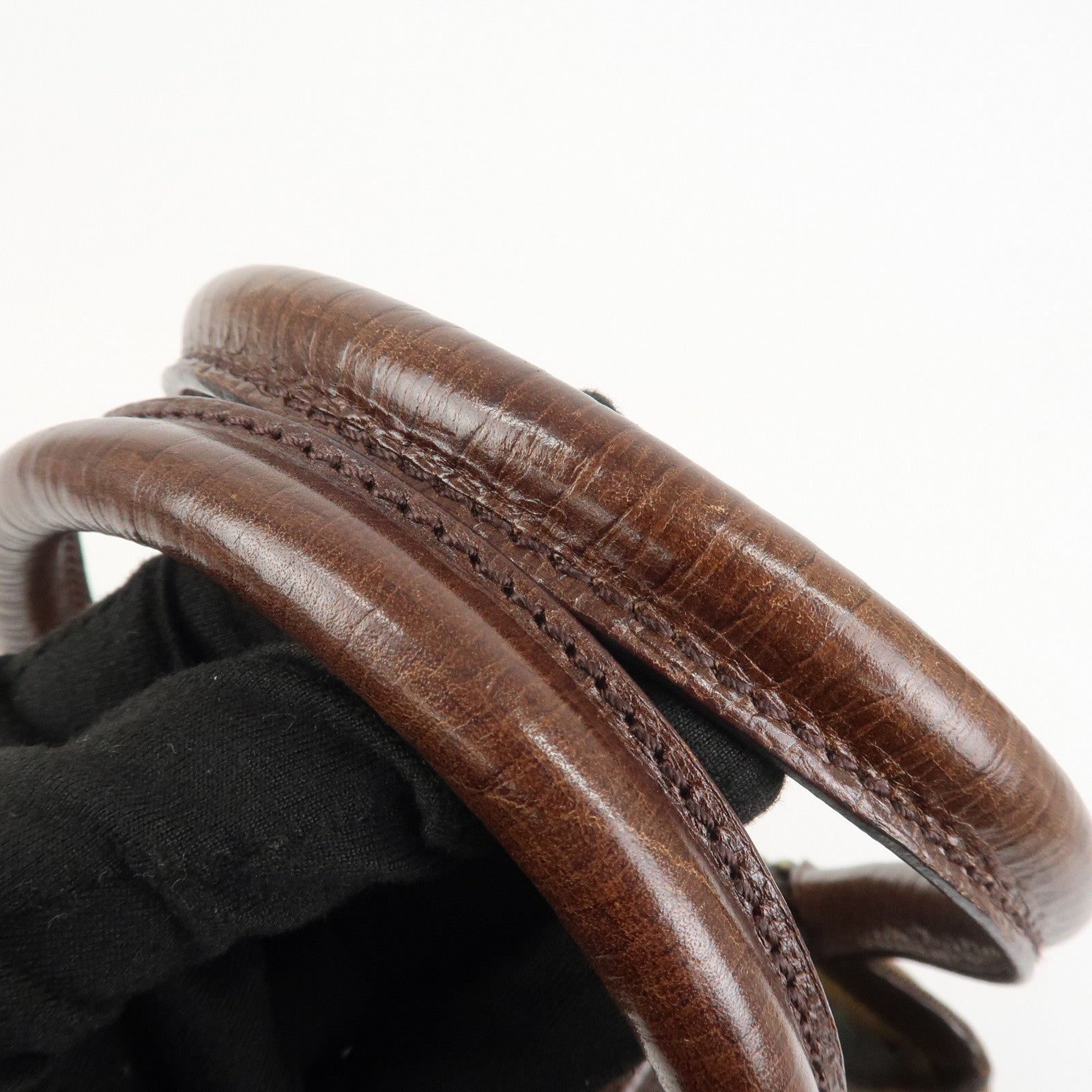 FENDI Etnico Canvas Leather Shoulder Bag Brown Black 8BN157