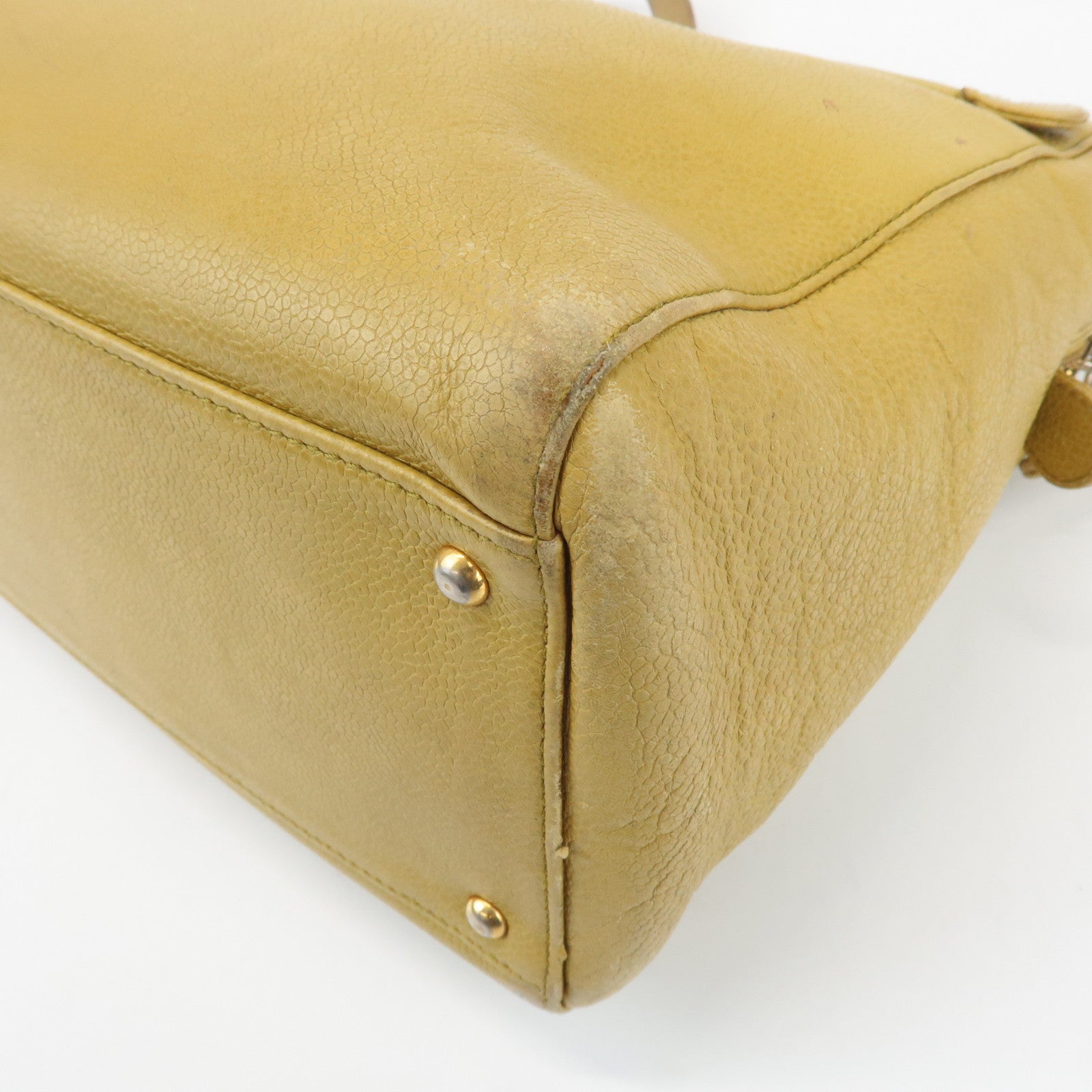 CHANEL COCO Mark Caviarskin Chain Shoulder Bag Yellow