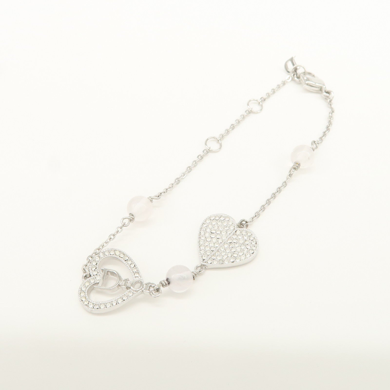 Christian Dior Logo Heart Metal Beads Bracelet Silver