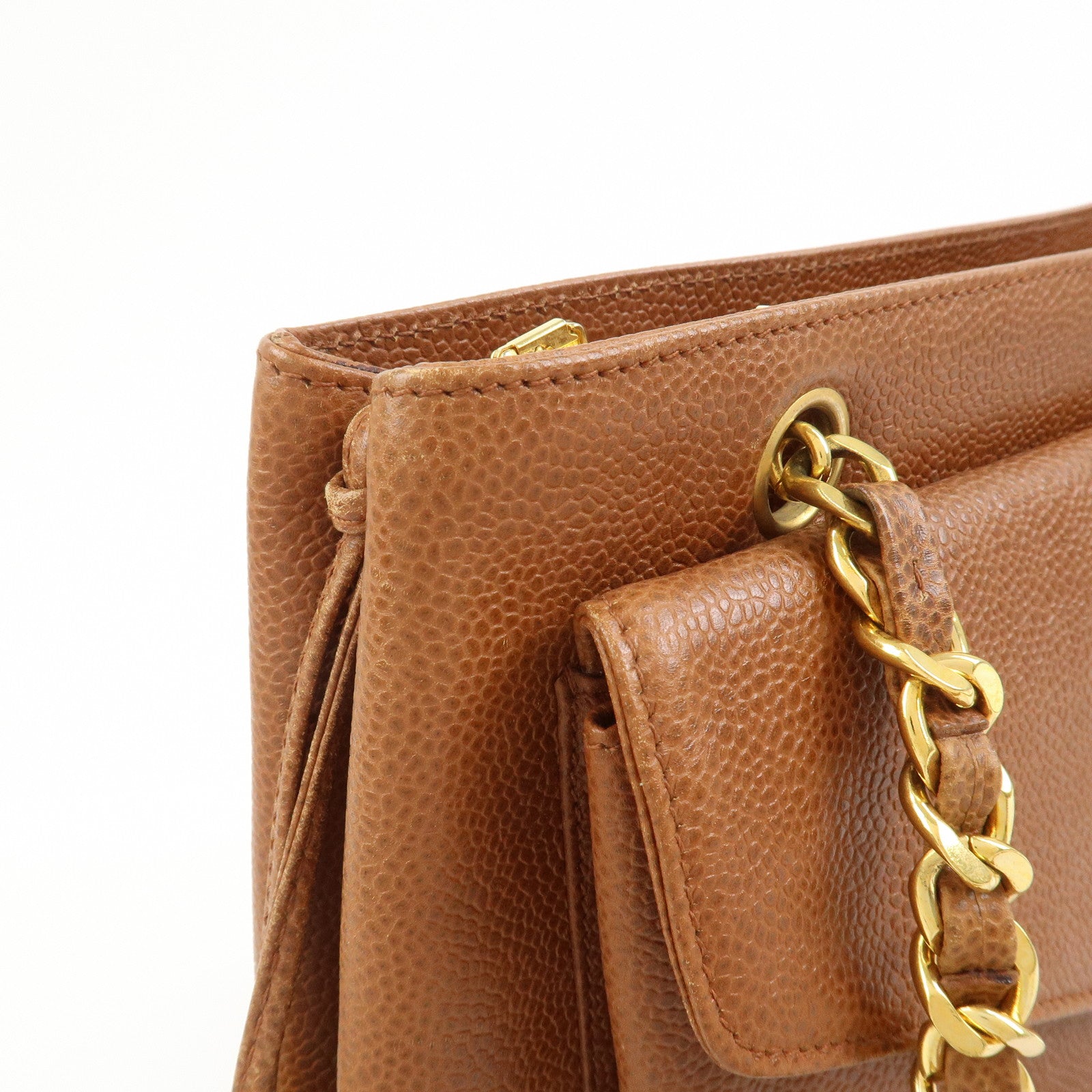 CHANEL COCO Mark Caviarskin Turn Lock Chain Shoulder Bag Brown