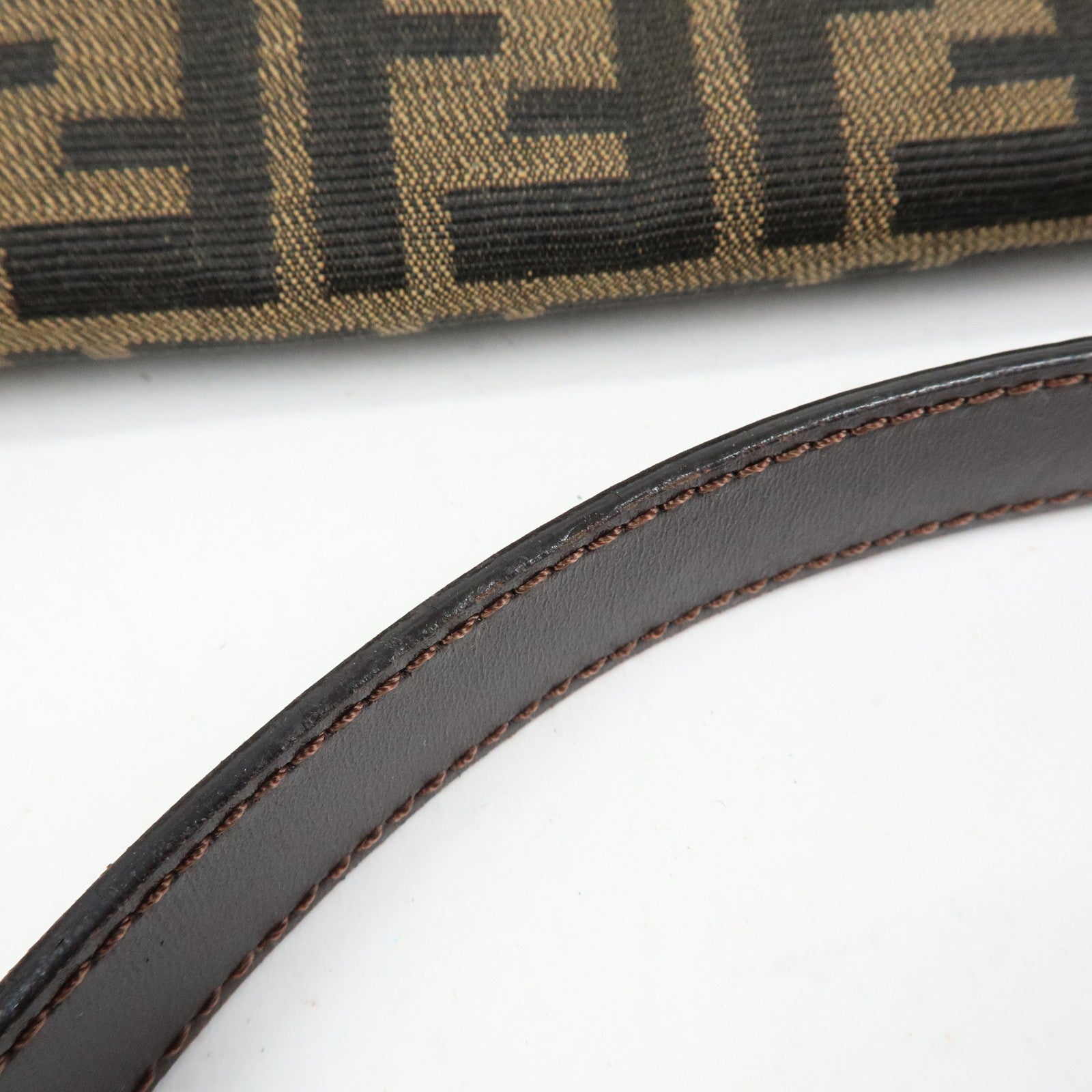 FENDI Mamma Baguette Zucca Canvas Leather Shoulder Bag Brown 26424