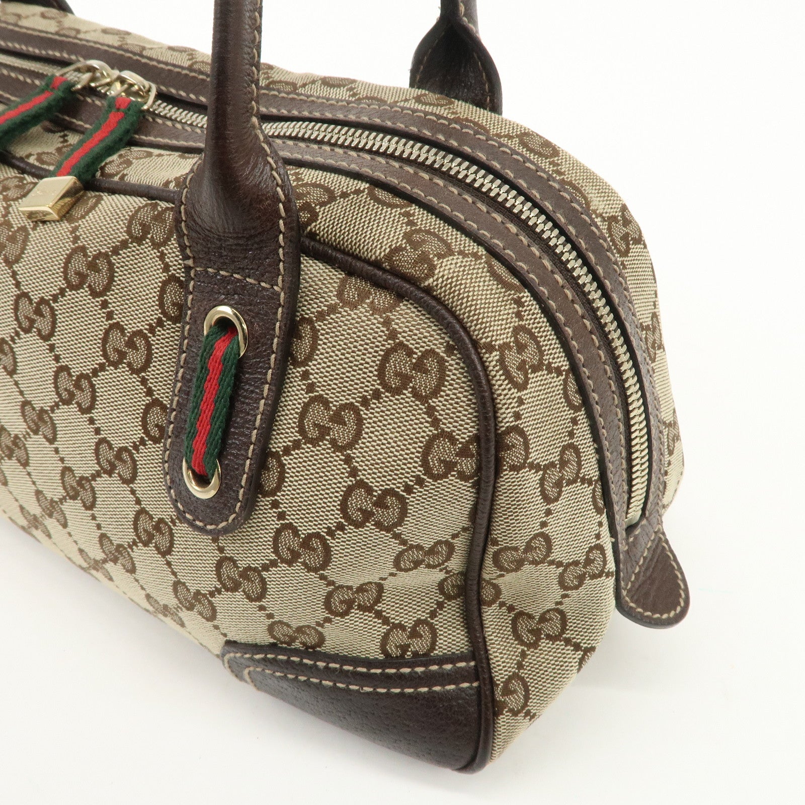 GUCCI  Sherry Princy Leather Canvas Boston Bag Hand Bag Brown 161720 Used