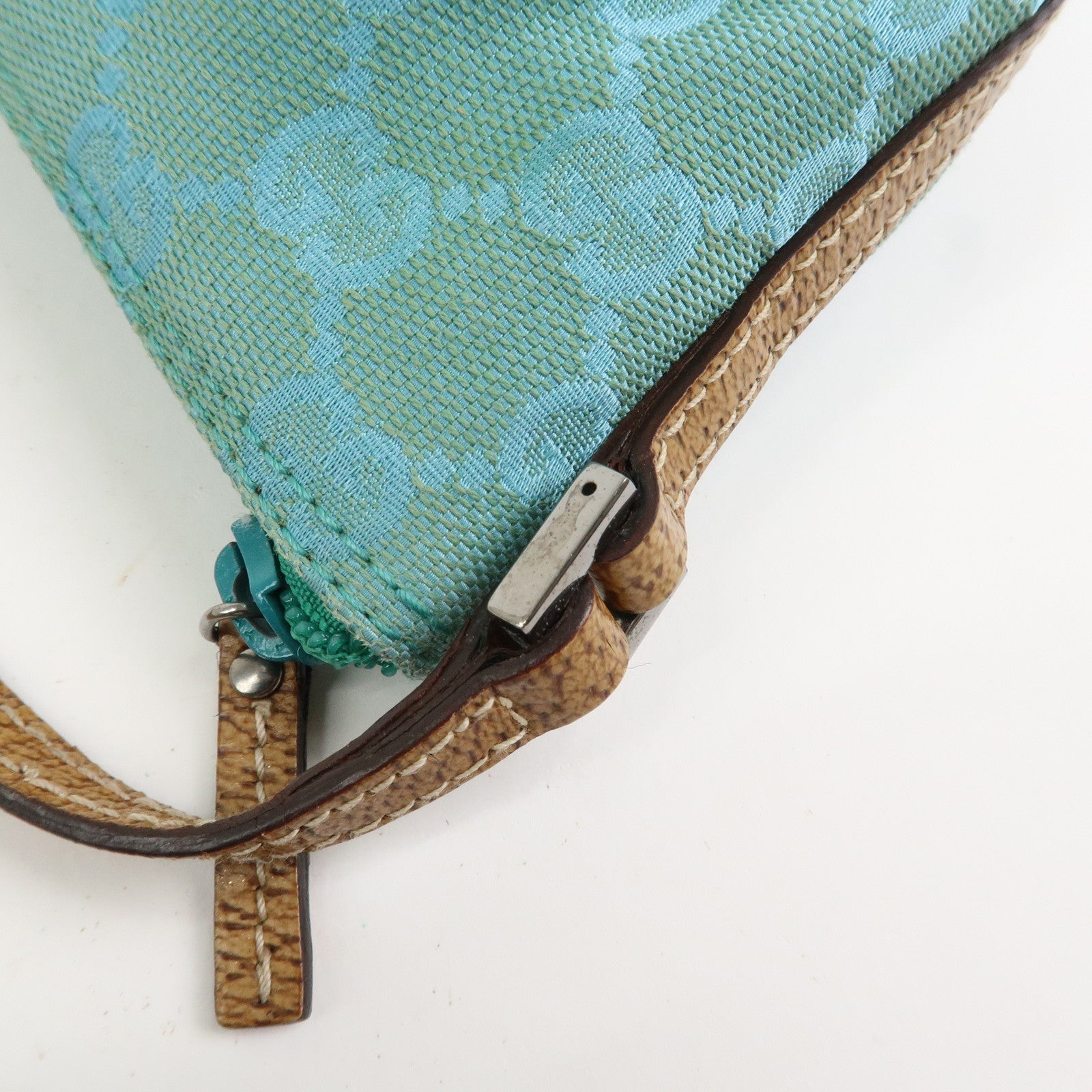 GUCCI Boat Bag GG Canvas Leather Hand Bag Light Blue 07198