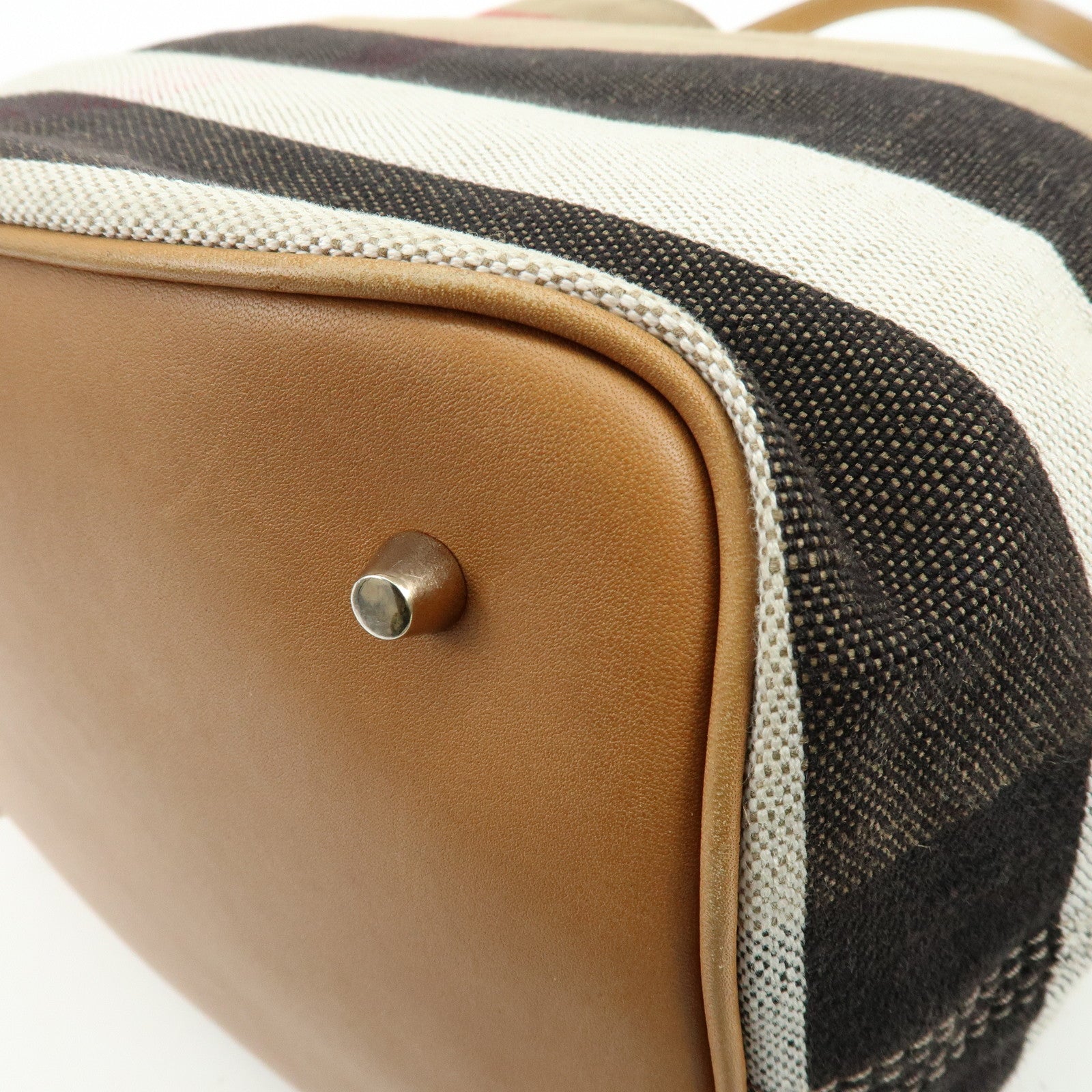 Burberry Canvas Leather 2Way Shoulder Hand Bag Plaid Beige Camel