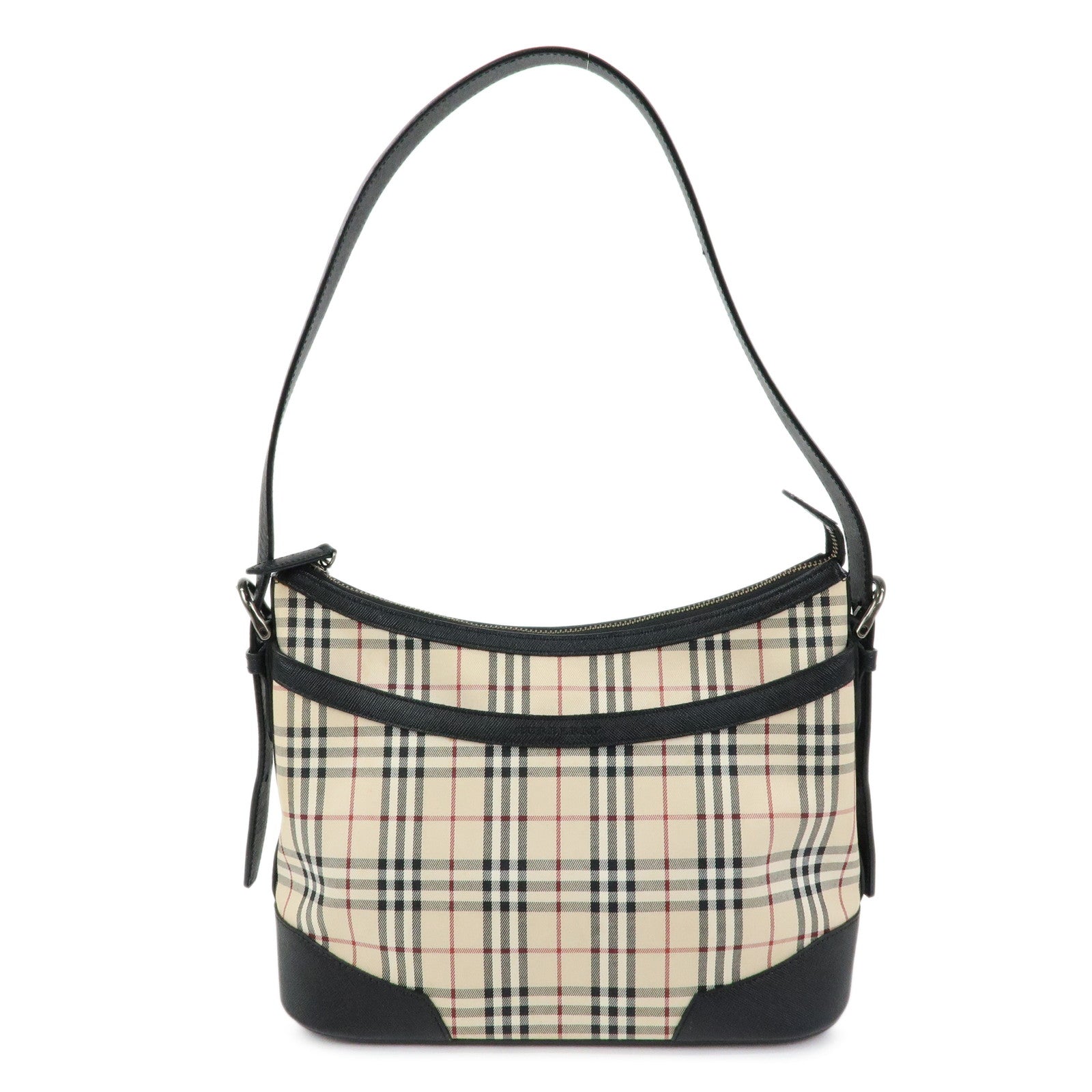 BURBERRY Nova Plaid Canvas Leather Shoulder Bag Beige Black