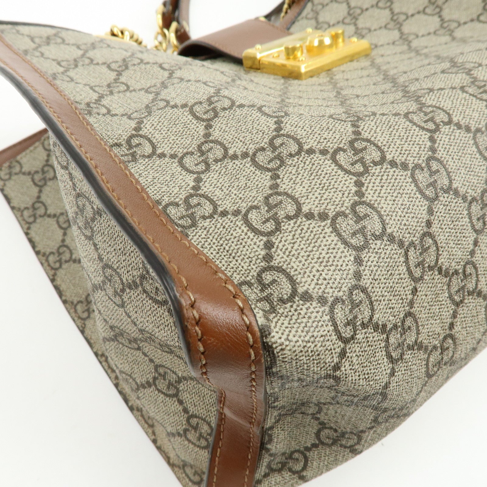 GUCCI GG Supreme PVC Leather Chain Shoulder Bag Beige Brown 479197