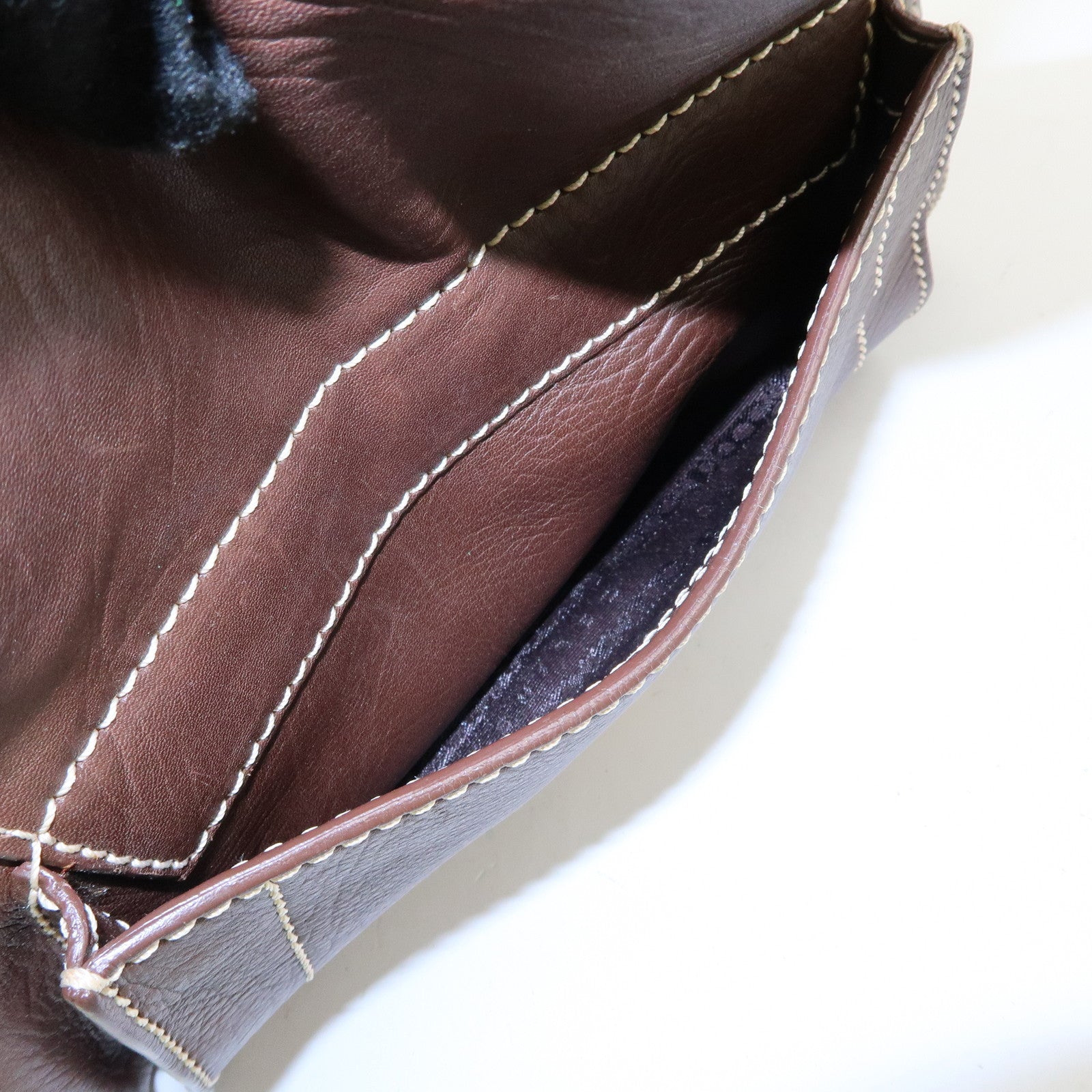 CELINE Logo Leather Hand Bag Mini Boston Bag Dark Brown