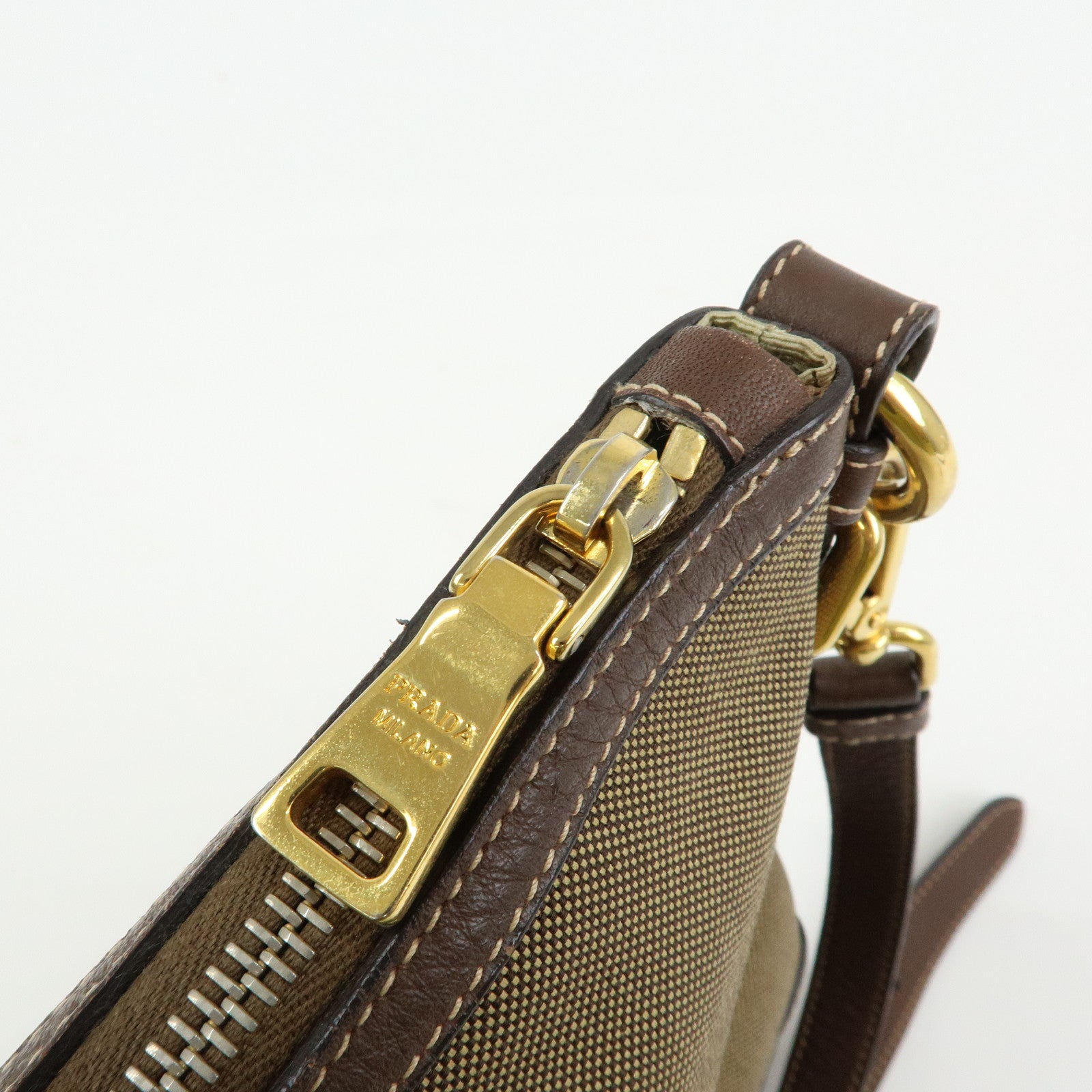 PRADA Logo Jacguard Leather Shoulder Bag Crossbody Bag Brown 1BT867