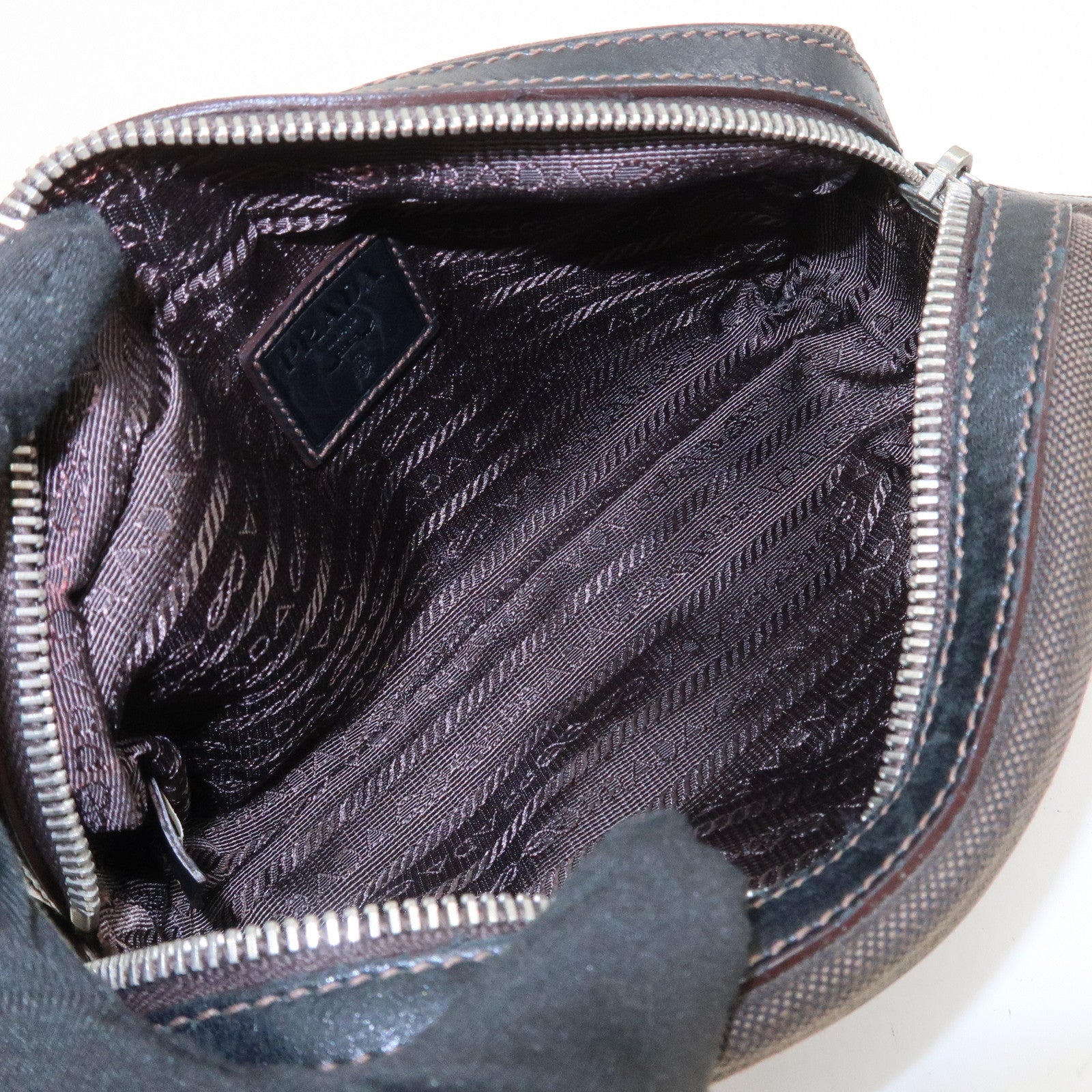 PRADA Logo Jacquard Pouch Cosmetic Pouch Makeup Bag Brown