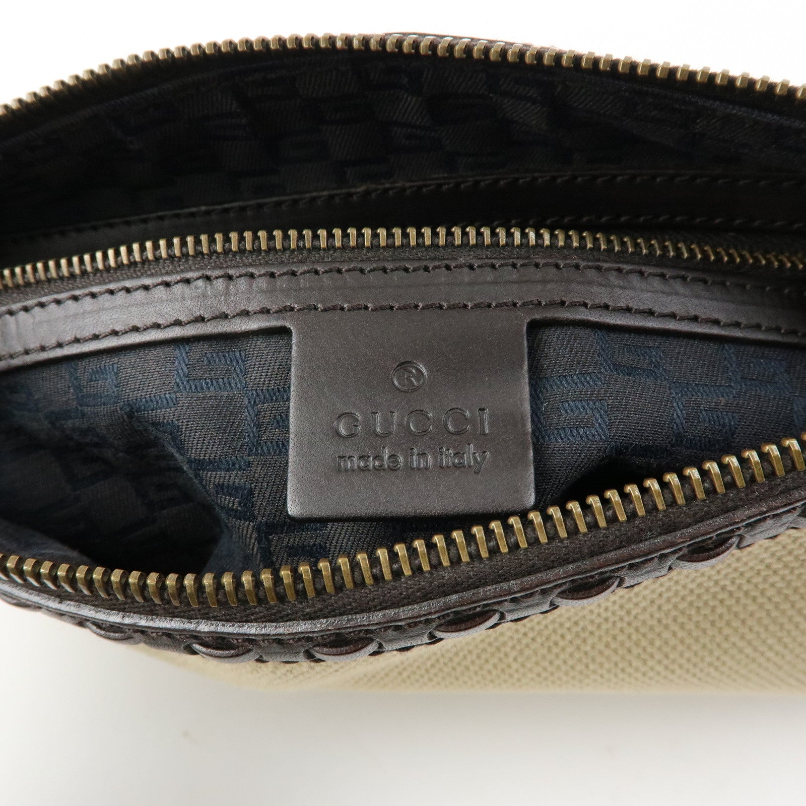 GUCCI Canvas Leather Shoulder Bag Hand Bag Beige Brown 106383