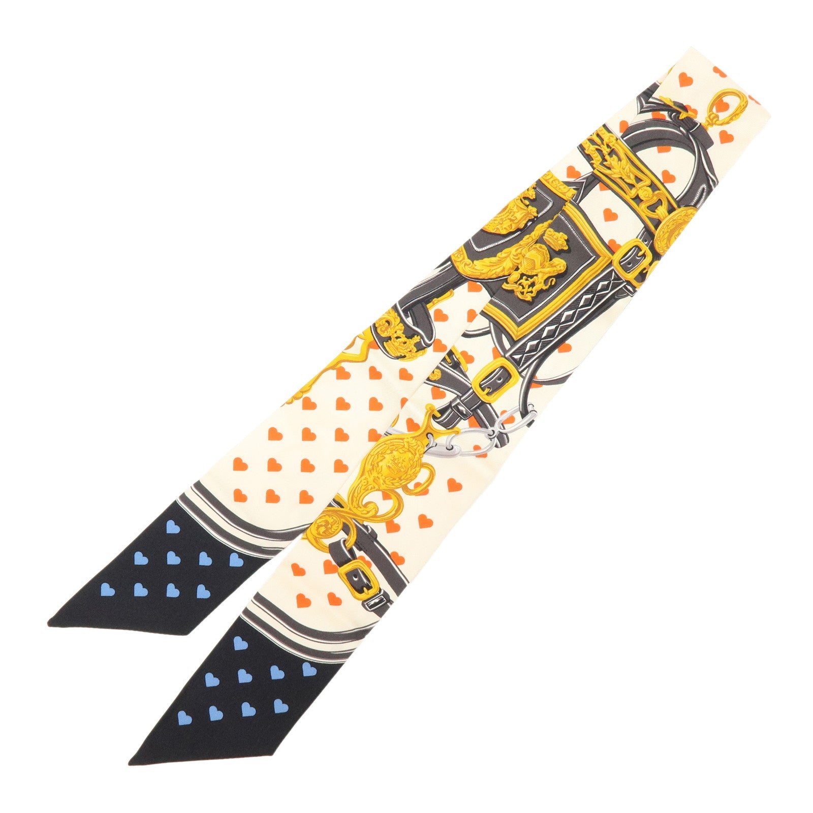 HERMES Twilly Silk 100% Brides de Gala love Scarf White Black Red