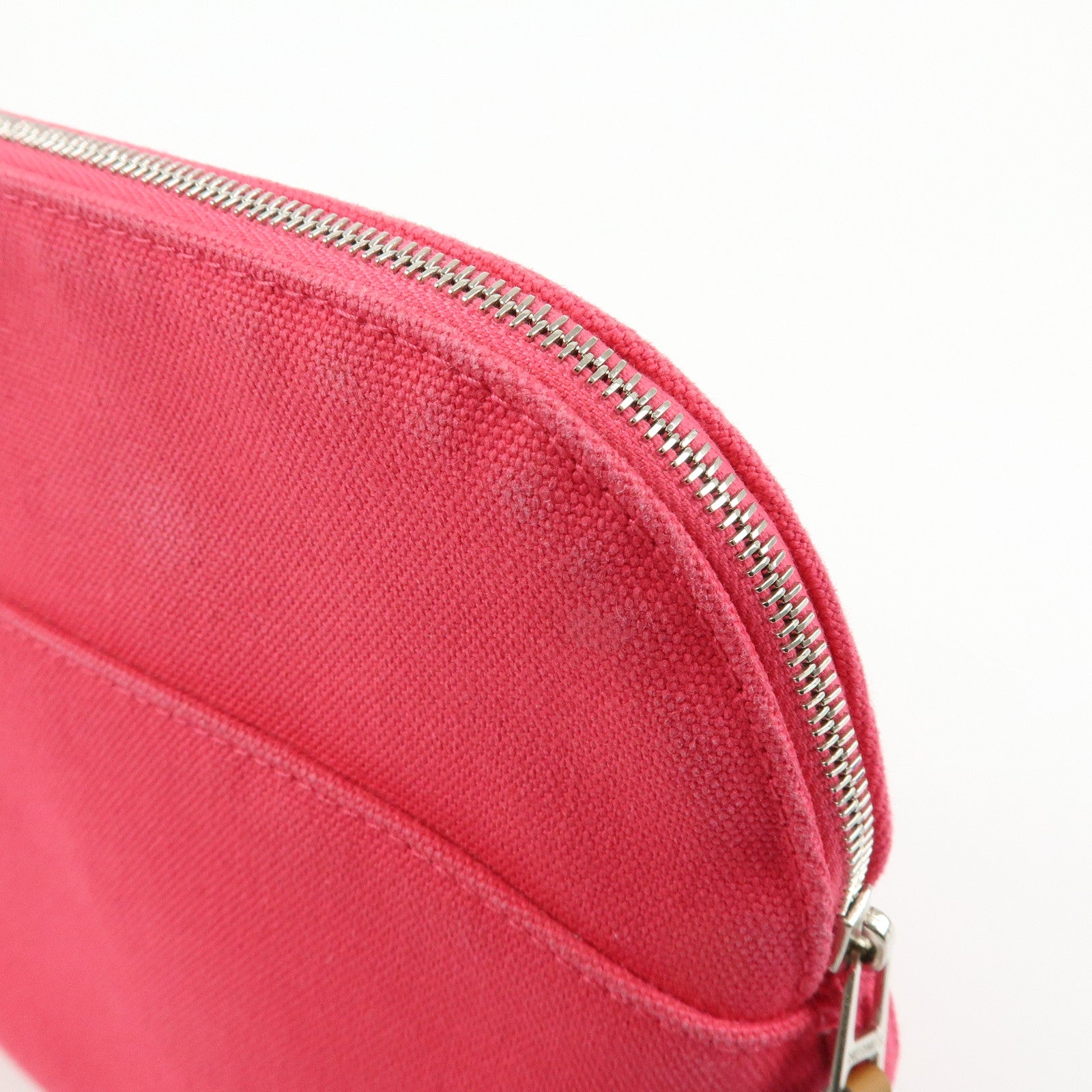 HERMES Bolide MM Cotton Leather Pouch Cosmetic Case Pink Orange