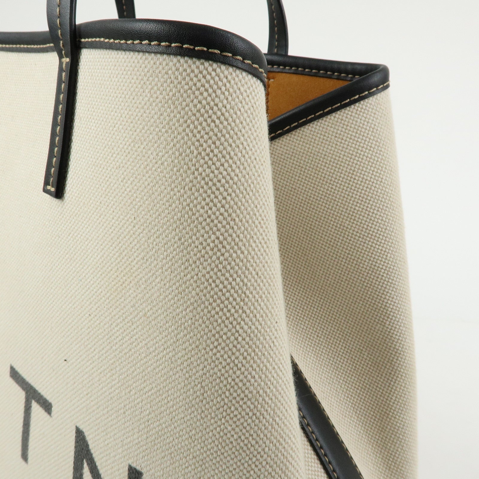 STELLA MCCARTNEY Leather Canvas Tote Bag Shoulder Bag Ecru Black