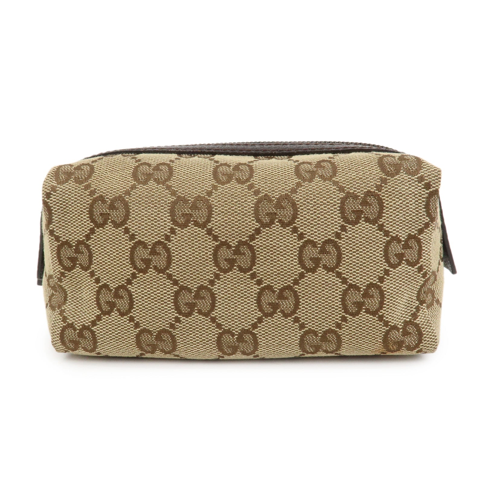 GUCCI GG Canvas Leather Pouch Cosmetic Pouch Brown 29596