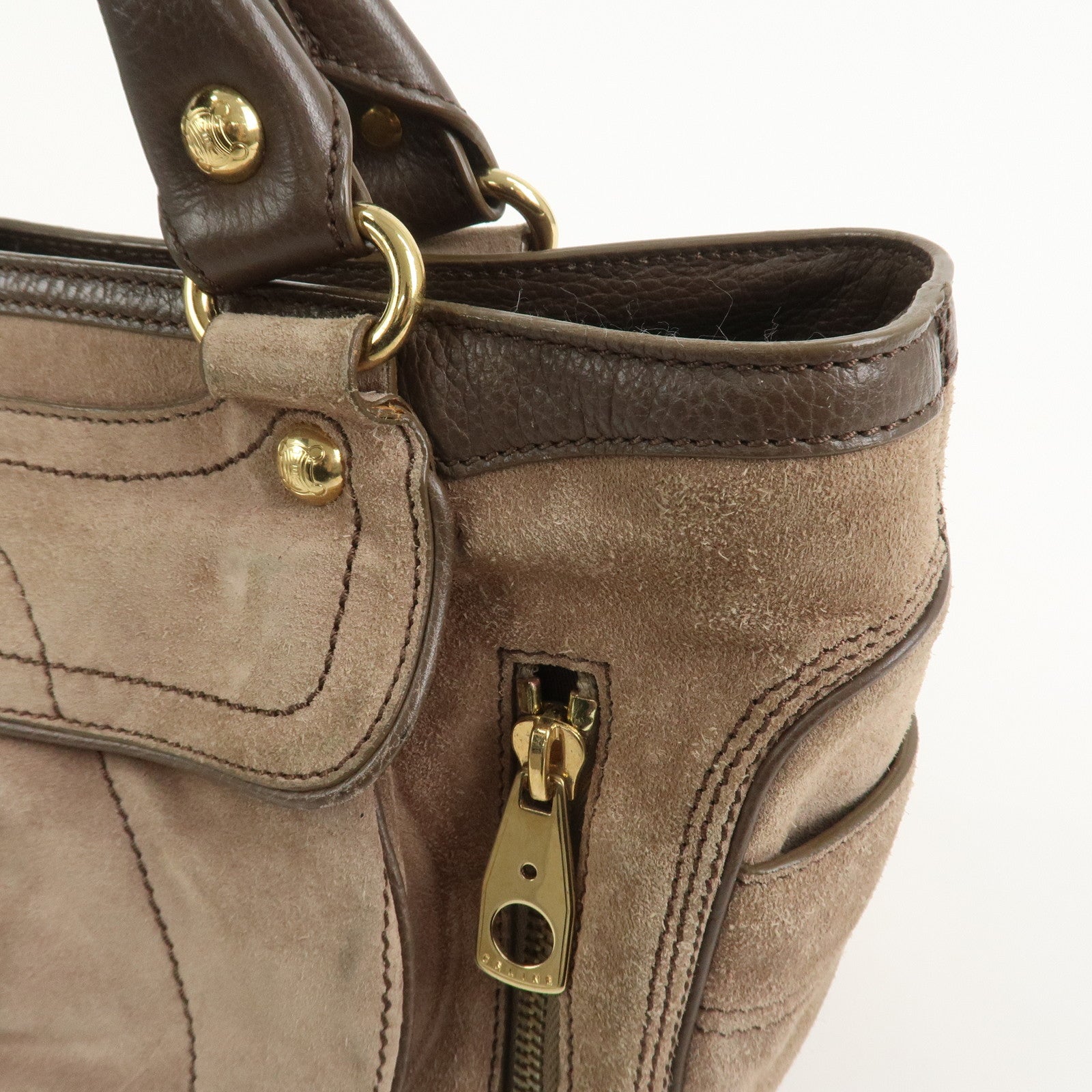 CELINE Boogie Bag Suede Leather Hand Bag Beige Brown