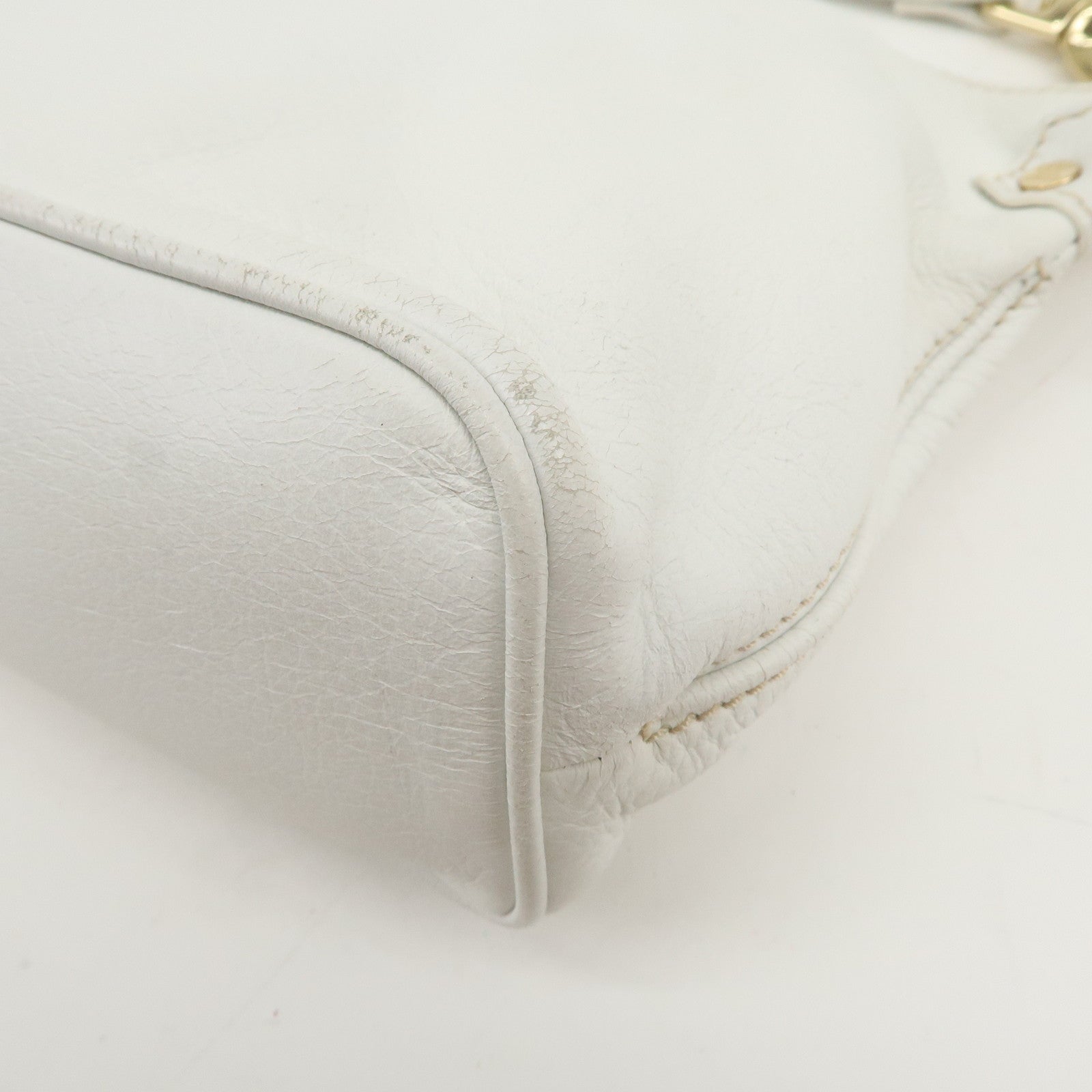 CELINE Macadam Logo Leather Shoulder Bag Hand Bag White