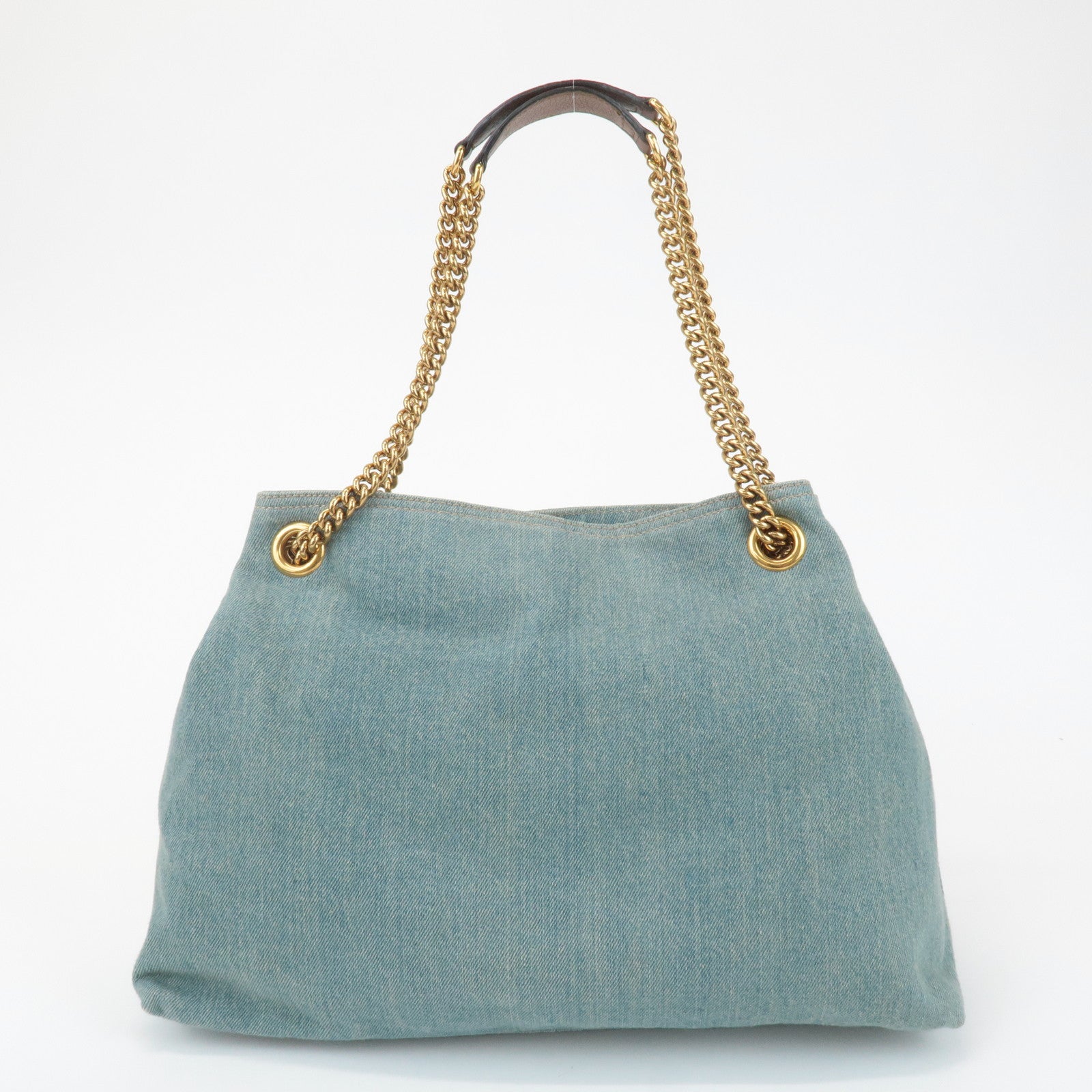 GUCCI SOHO Denim Leather Chain Shoulder Bag Fringe Charm Blue 308982 Used