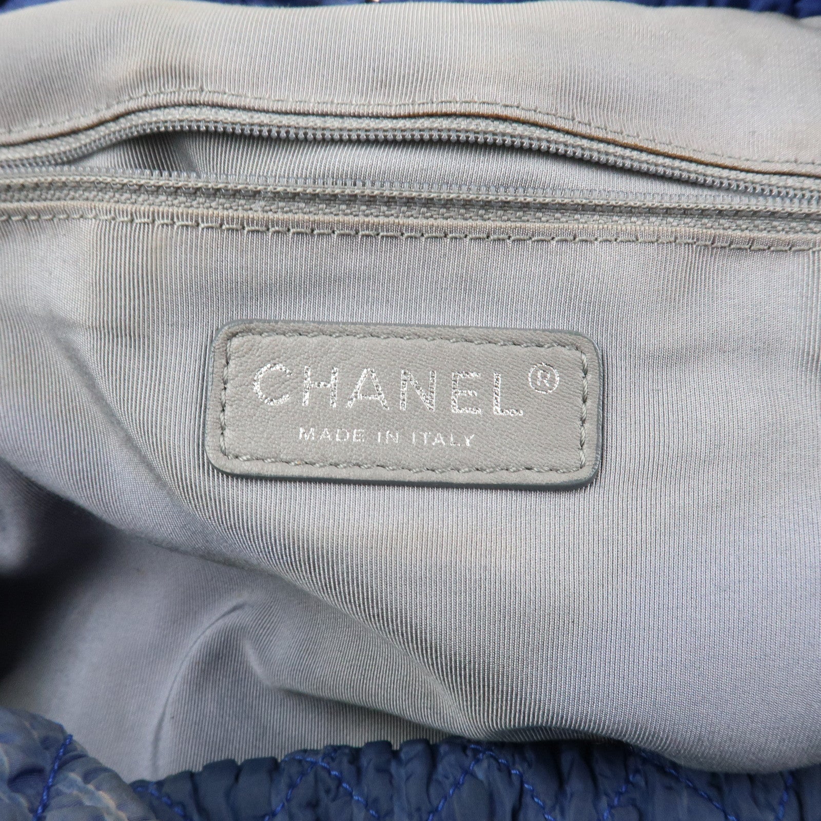 CHANEL Matelasse COCO Mark Nylon Patent Leather Shoulder Bag Blue