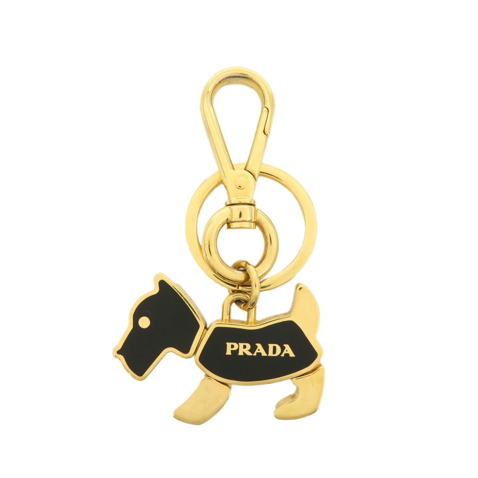 PRADA Dog Motif Metal Bag Charm Key Holder Black