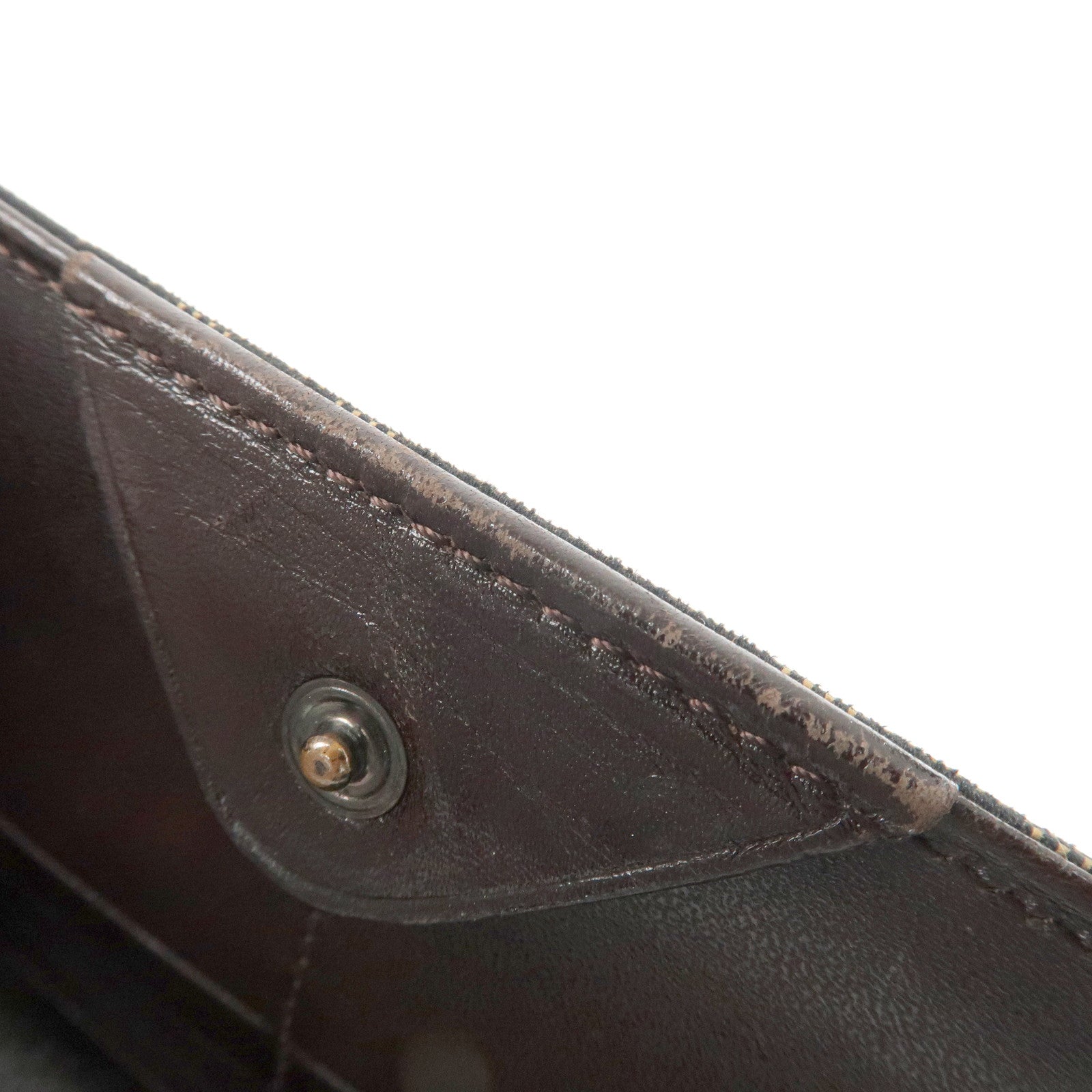 FENDI Zucca Canvas Leather Long Wallet Brown Black 8M0000 Used