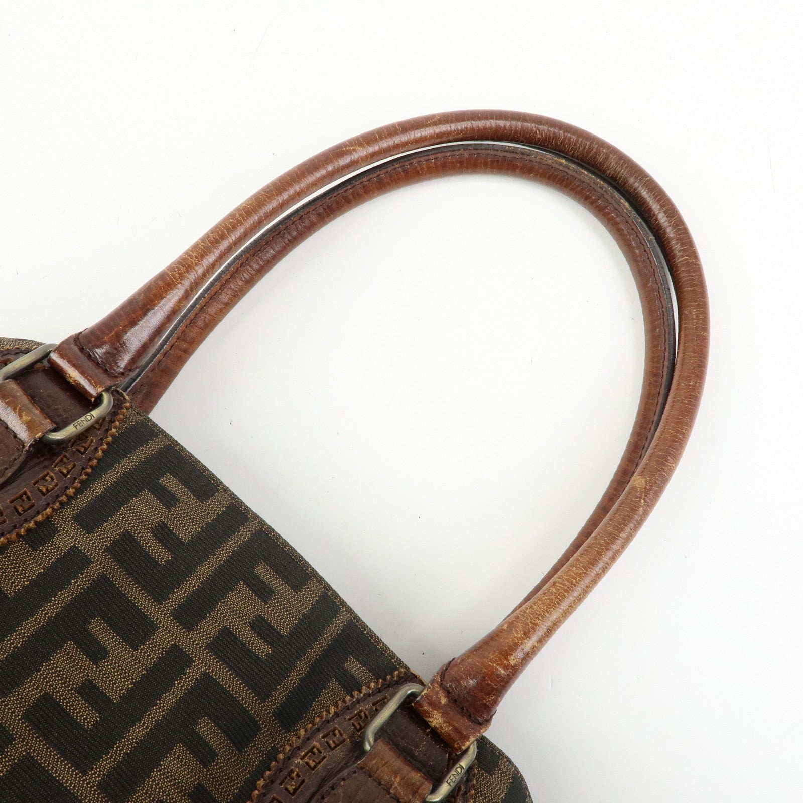 FENDI Ethnico Zucca Canvas Leather Tote Shoulder Bag Brown 8BN162