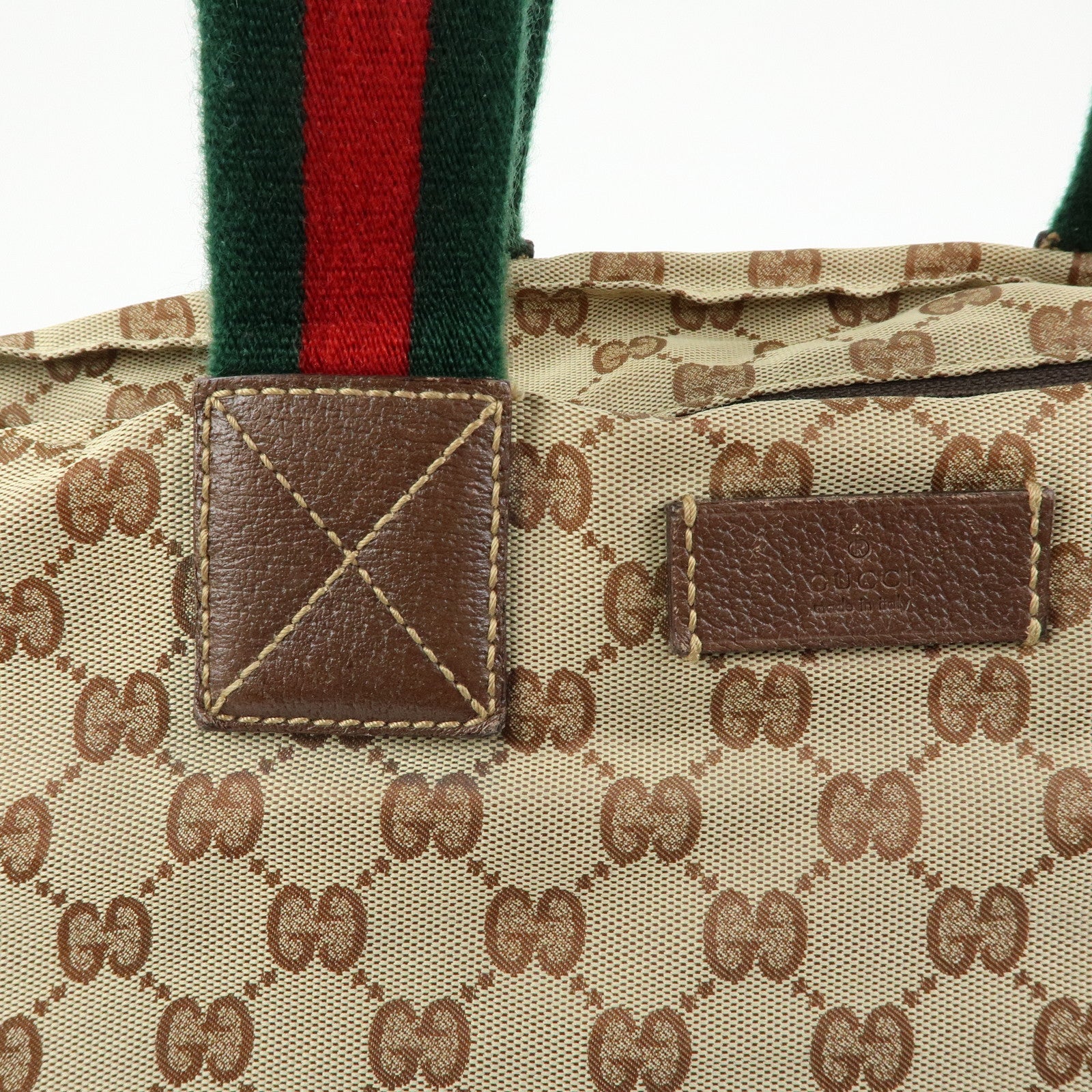 GUCCI Sherry GG Canvas Leather Tote Bag Hand Bag Beige Brown 131231