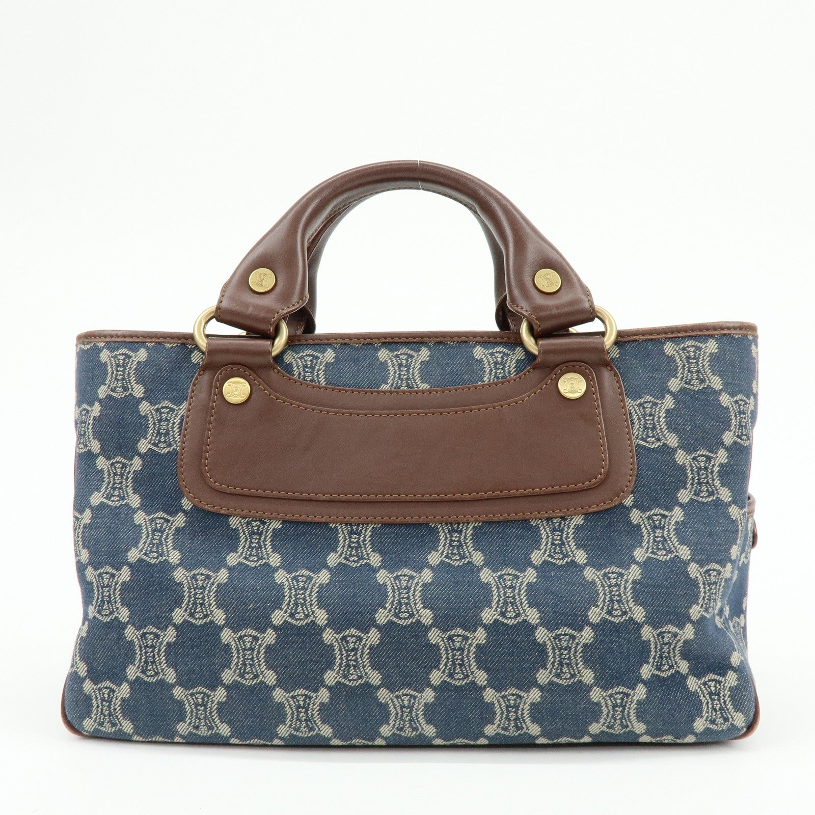 CELINE Macadam Denim Leather Boogie Bag Hand Bag Blue Brown