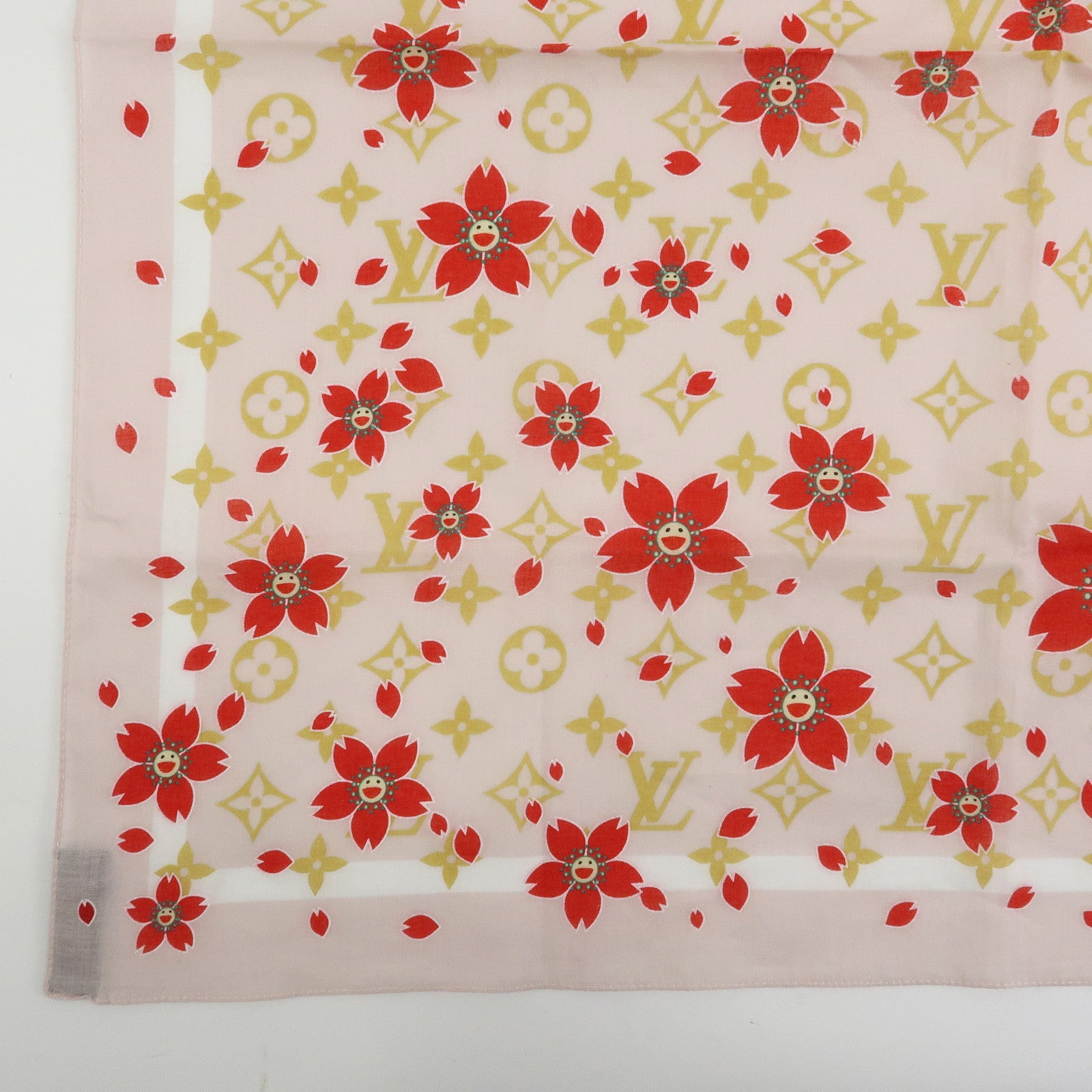 Louis Vuitton Monogram Cherry Blossom Cotton100% Scarf Pink Red