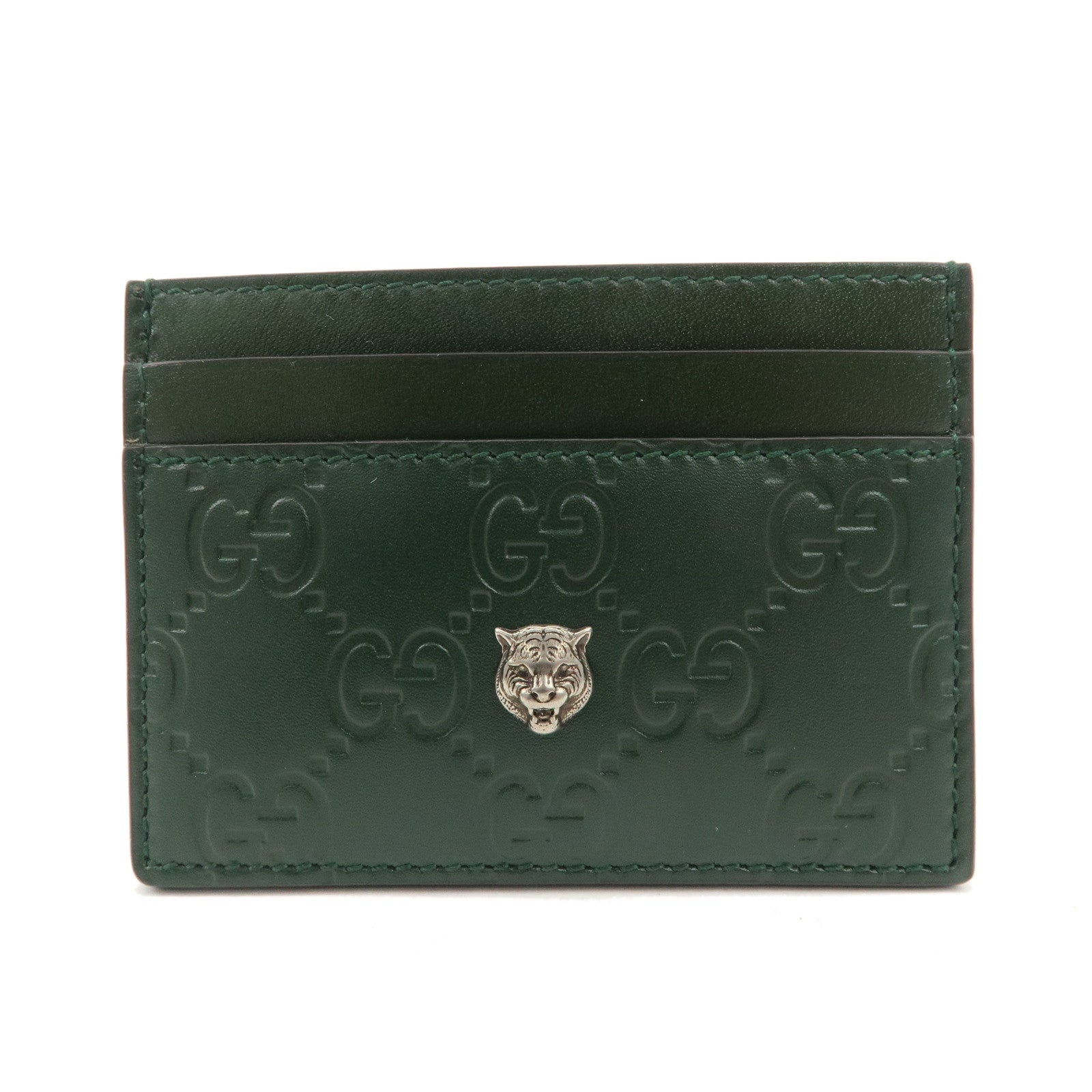 GUCCI Guccissima Tiger Natal Details Leather Card Case Green 428542 Used