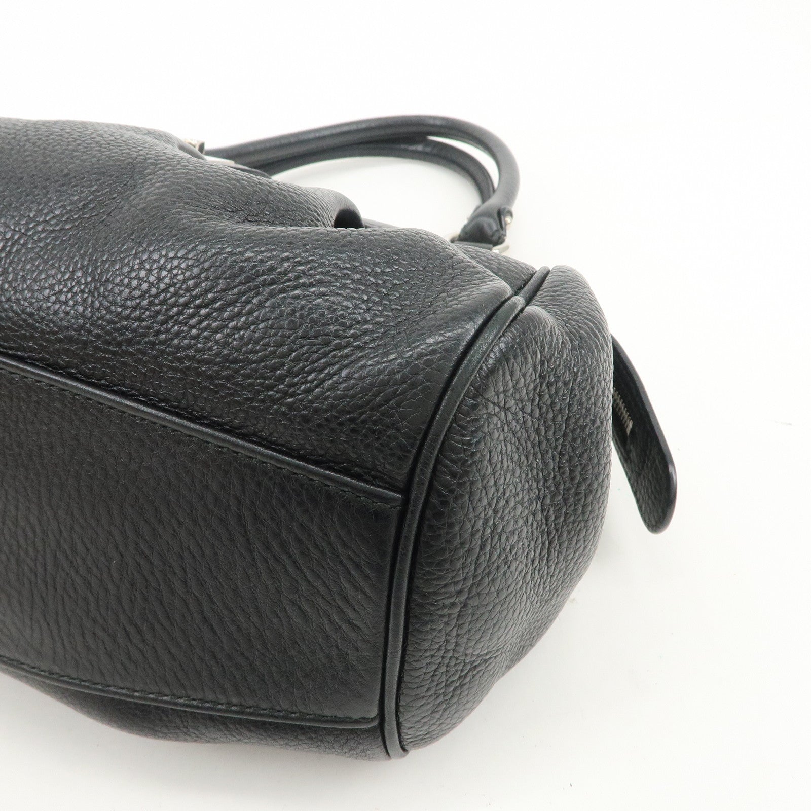 Ferragamo Gancini Leather Hand Bag Shoulder Bag Black Silver