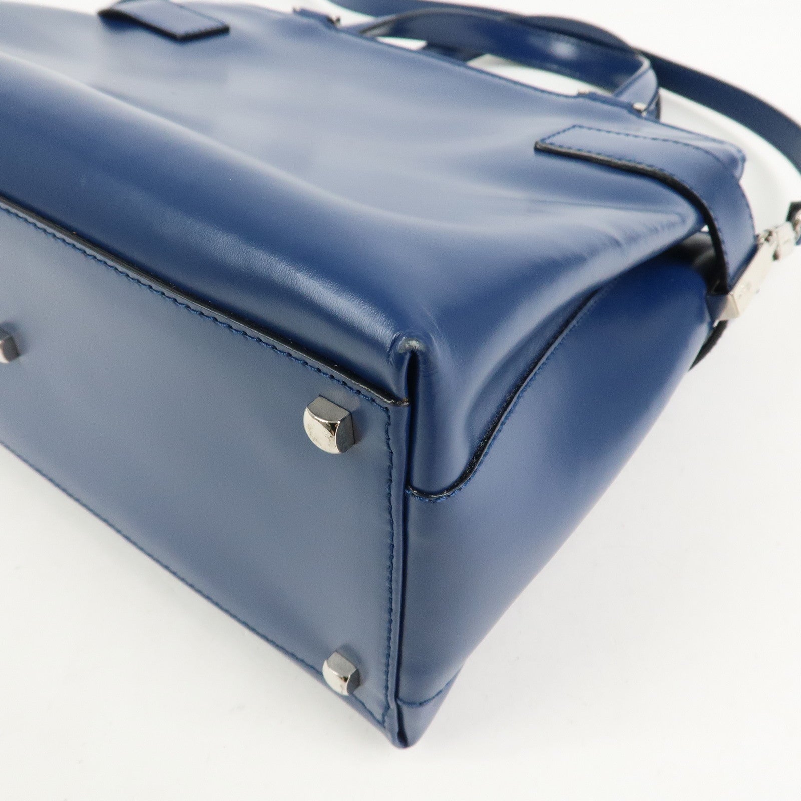 Ferragamo Gancini Logo Leather 2Way Bag Hand Bag Shoulder Bag Blue