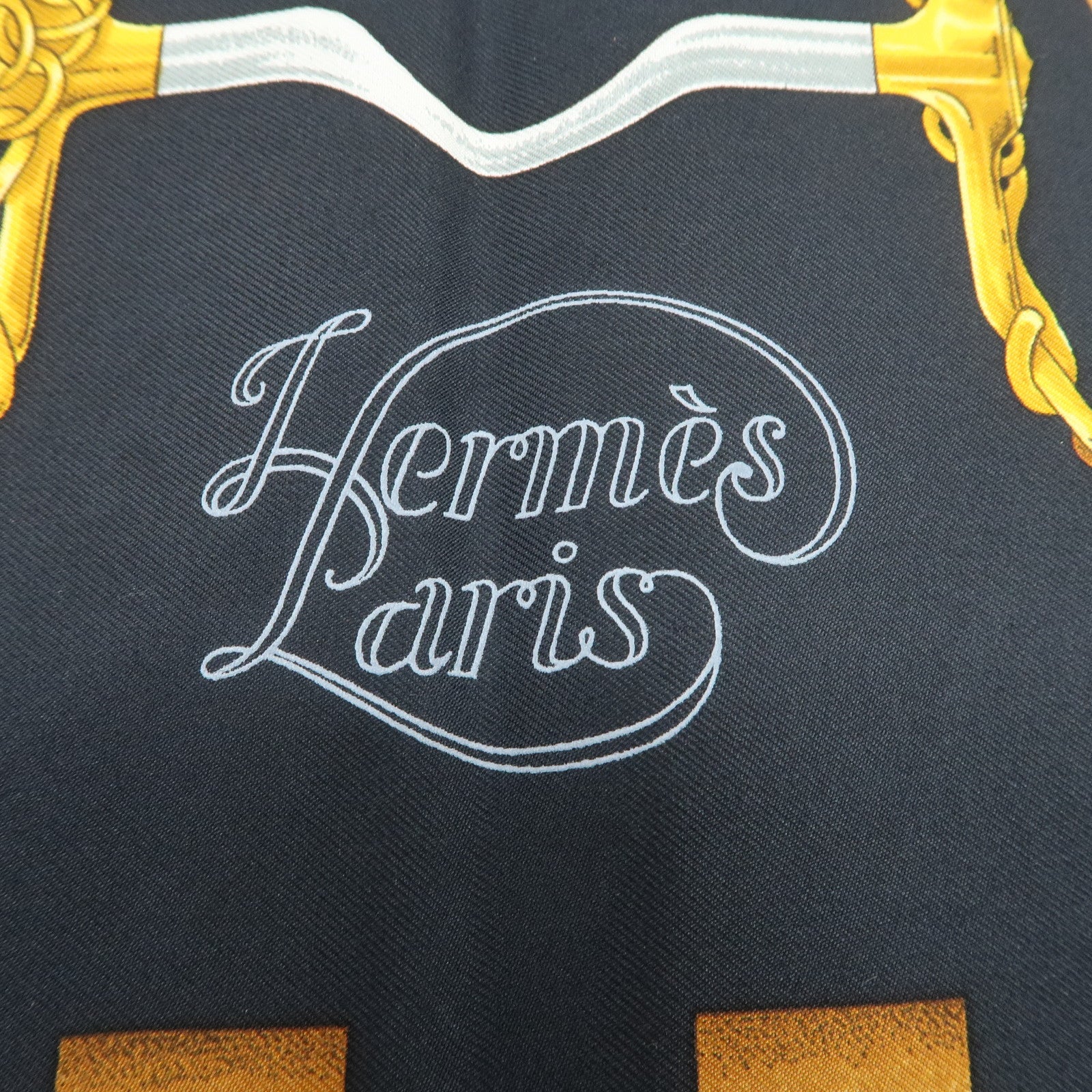 HERME Carre 90 Silk 100% Scarf Grand Manege Black Yellow