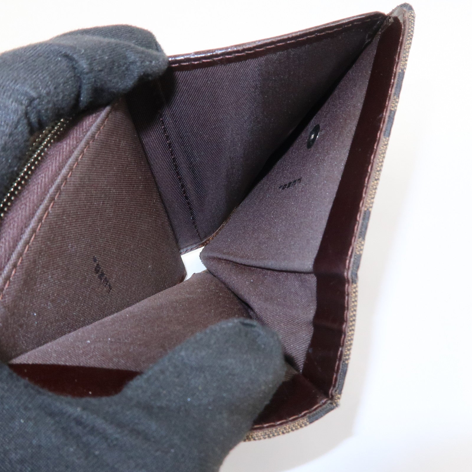 FENDI Zucca Canvas Leather Bi-fold Compact Wallet Brown Black 16348