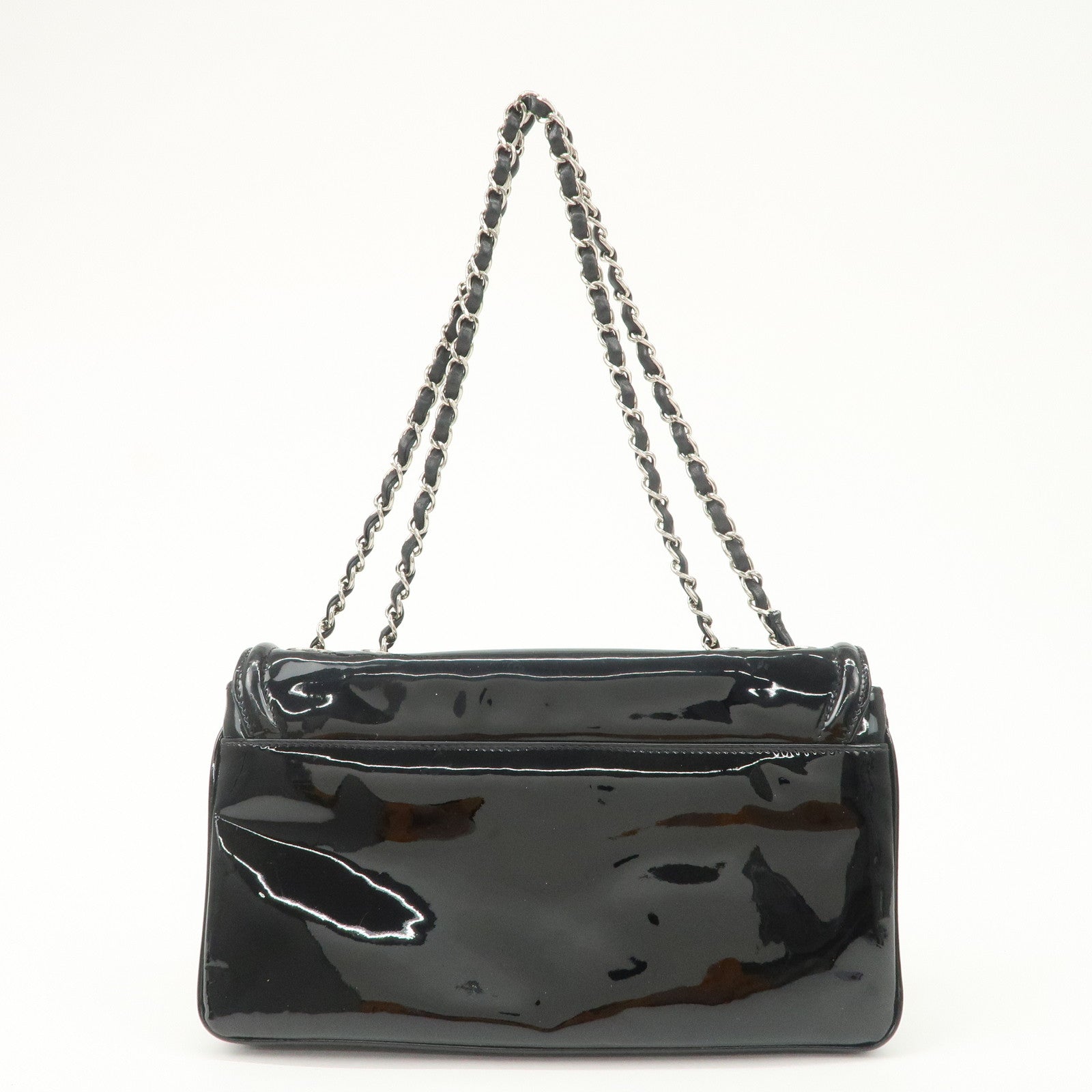 CHANEL Patent Leather Chain Shoulder Bag Hand Bag Black