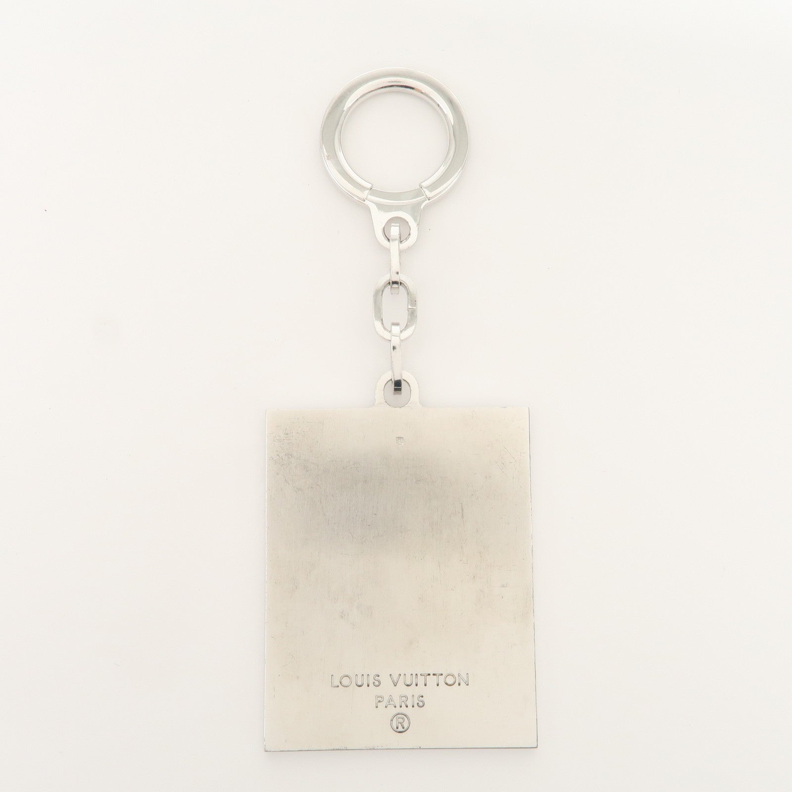 Louis Vuitton Logo Plate Metal Bag Charm Key Chain Silver M65367