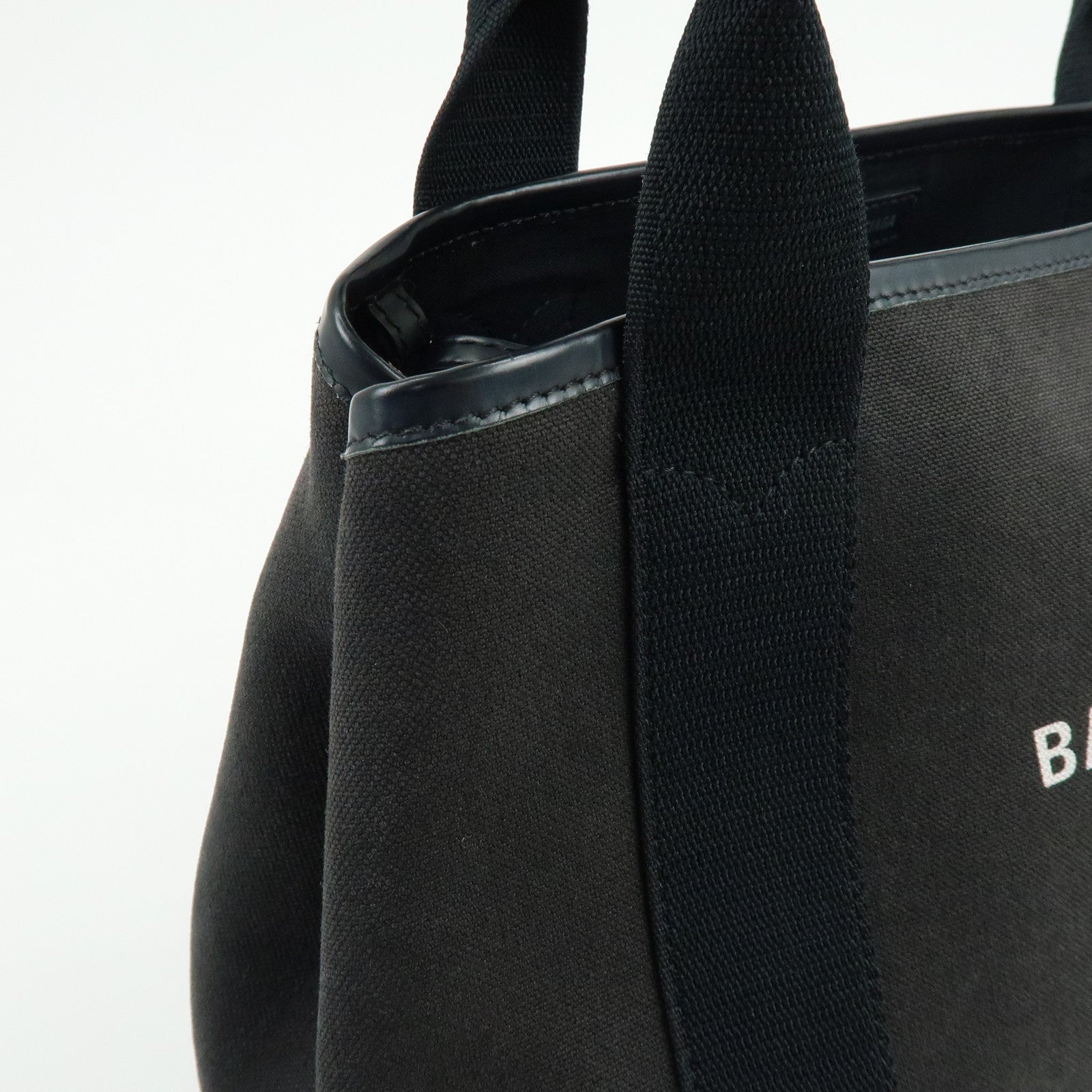 BALENCIAGA Navy Cabas Small Canvas Leather Tote Bag Black 339933